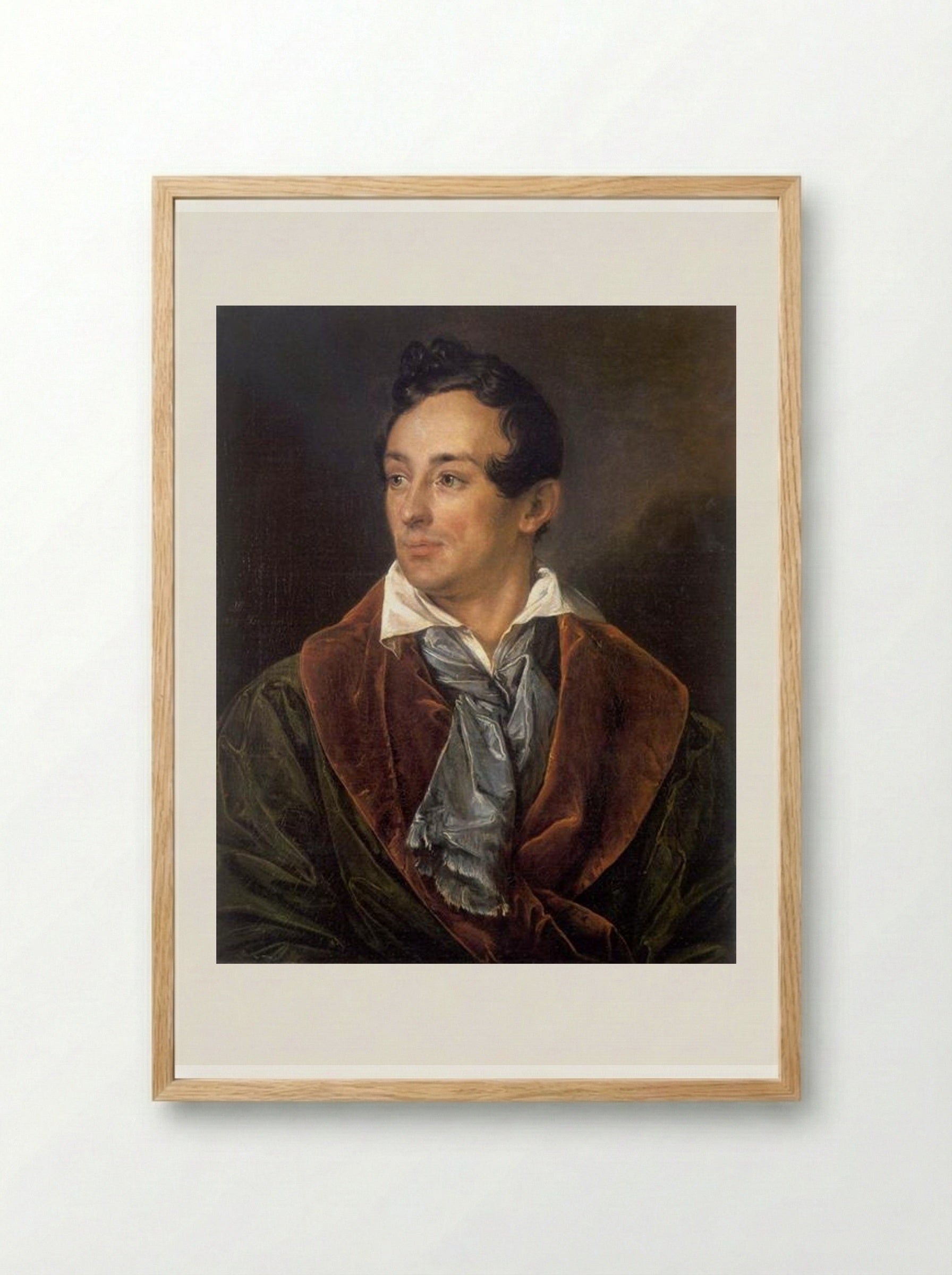 Portrait of a Young Man in a Green Robe - Vasily Tropinin - Framed Print Wood