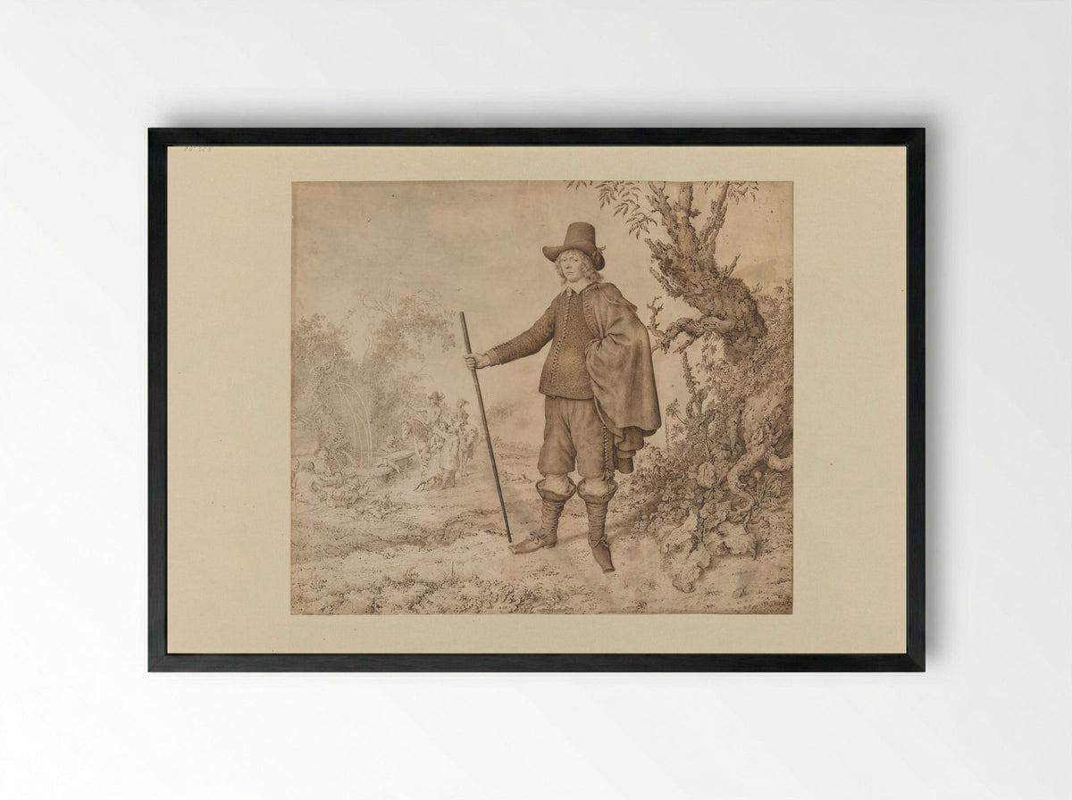 Portrait of a Young Man in a Landscape - Gerrit Adriaensz. de Heer - Framed Print Black