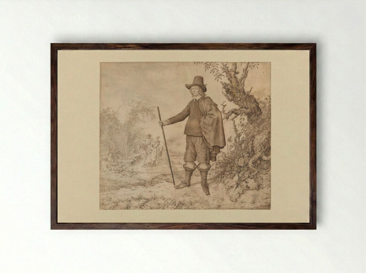 Portrait of a Young Man in a Landscape - Gerrit Adriaensz. de Heer - Framed Print Dark Wood