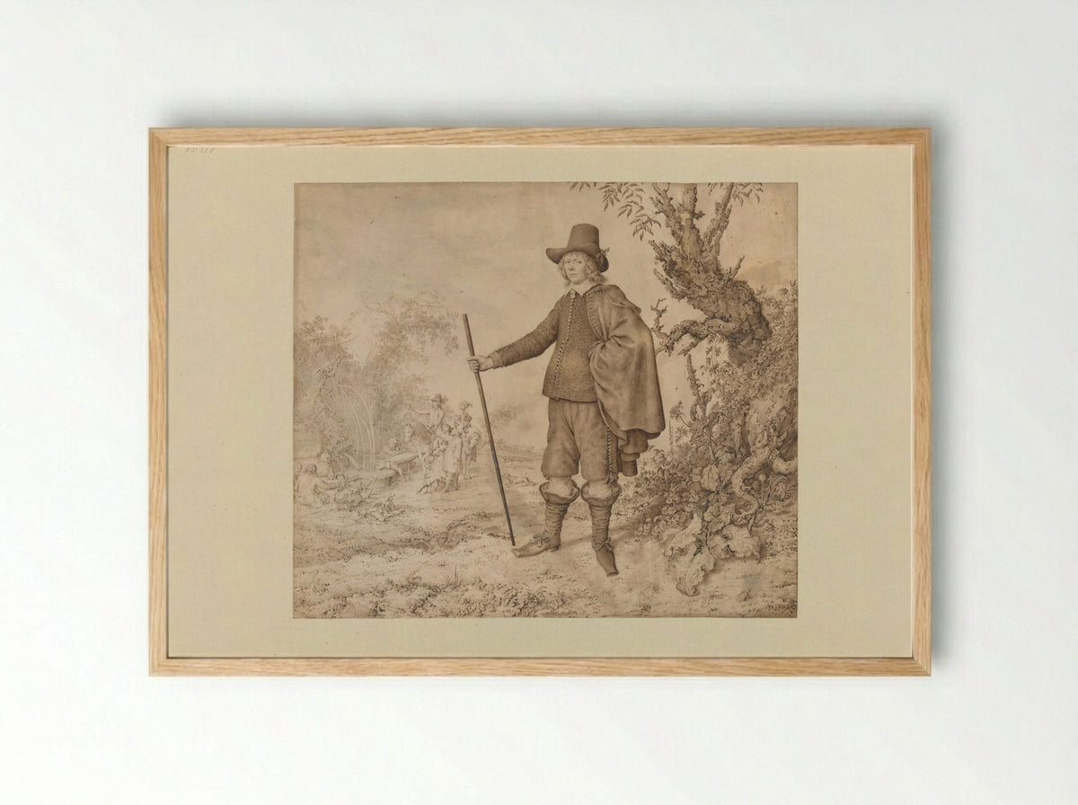 Portrait of a Young Man in a Landscape - Gerrit Adriaensz. de Heer - Framed Print Wood