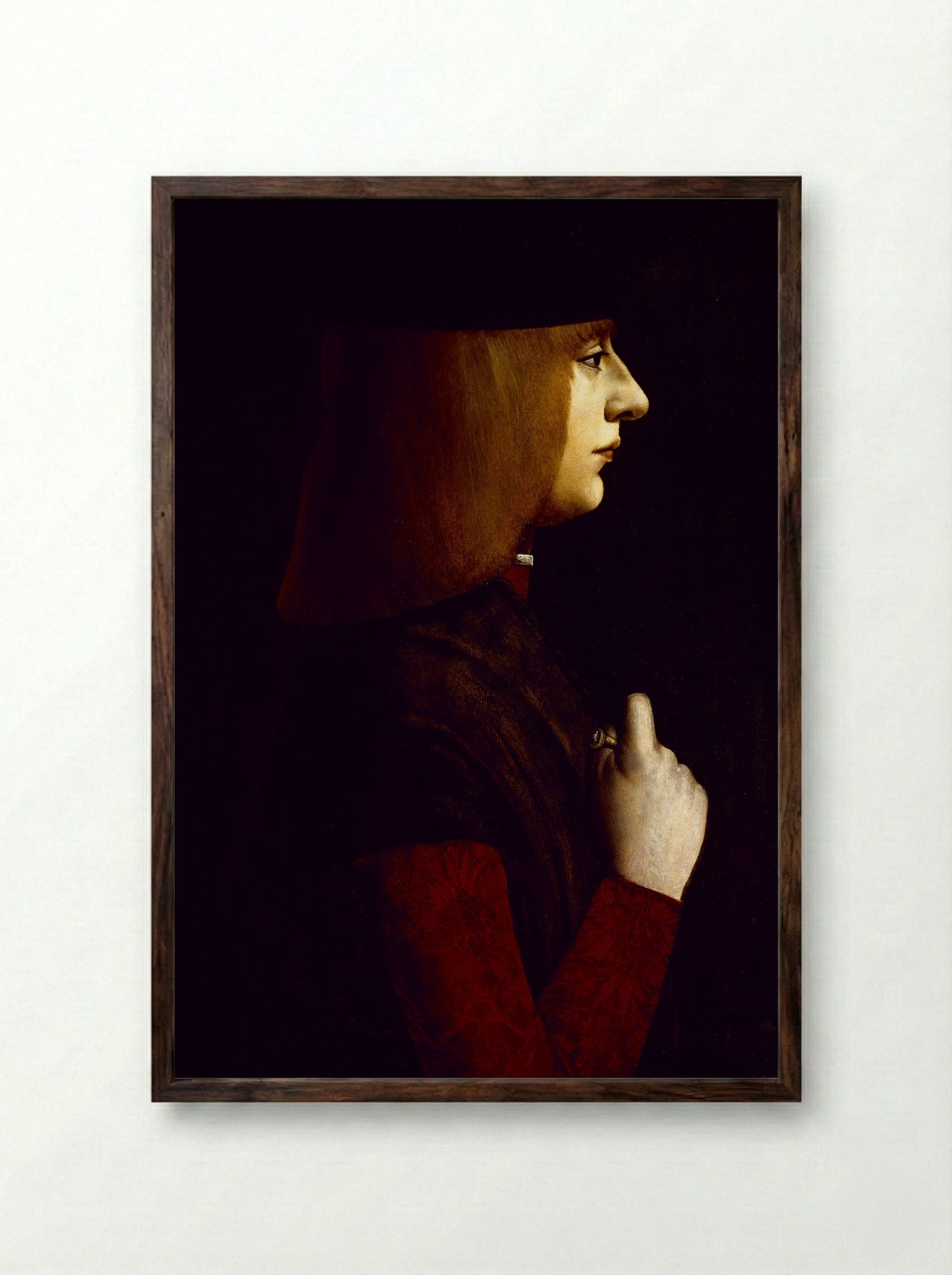 Portrait of a Young Man - Giovanni Ambrogio de Predis - Framed Print Dark Wood