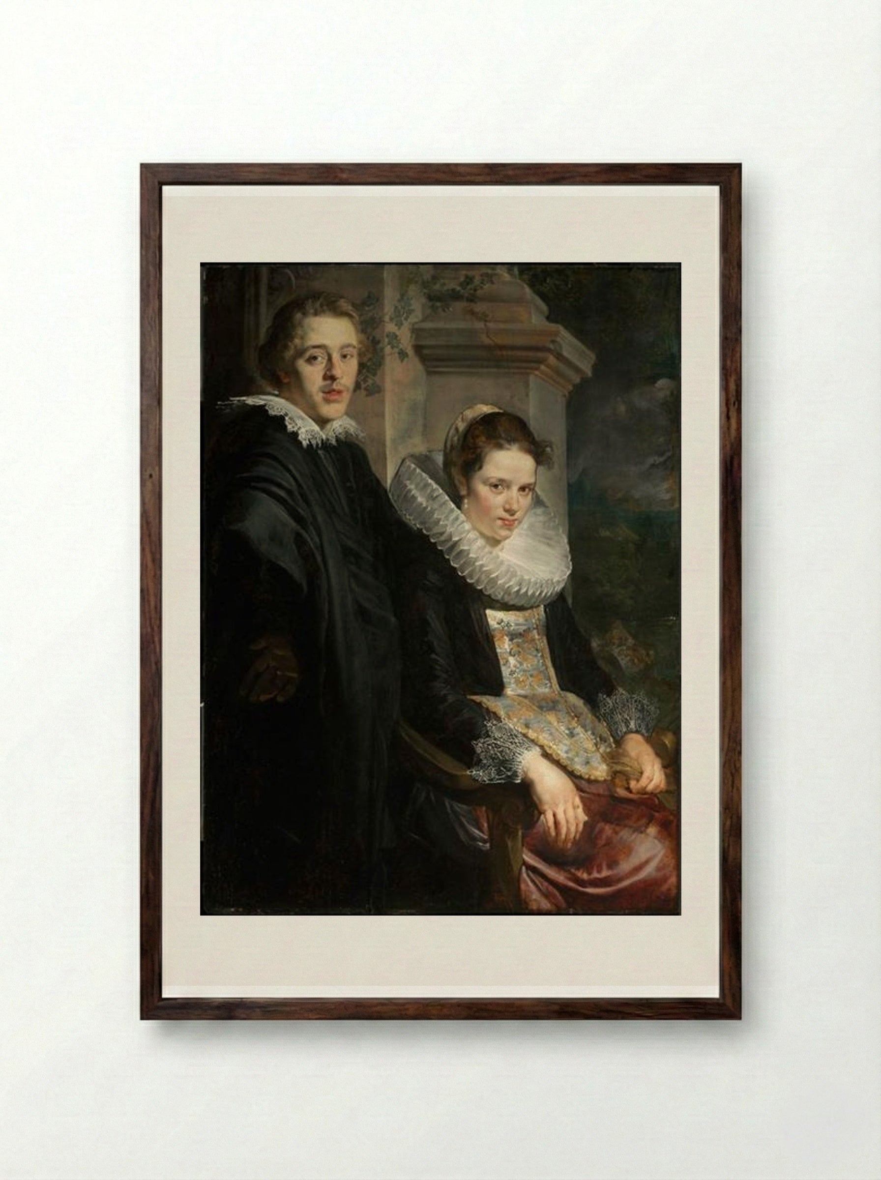 Portrait of a Young Married Couple - Jacob Jordaens - Framed Print Dark Wood