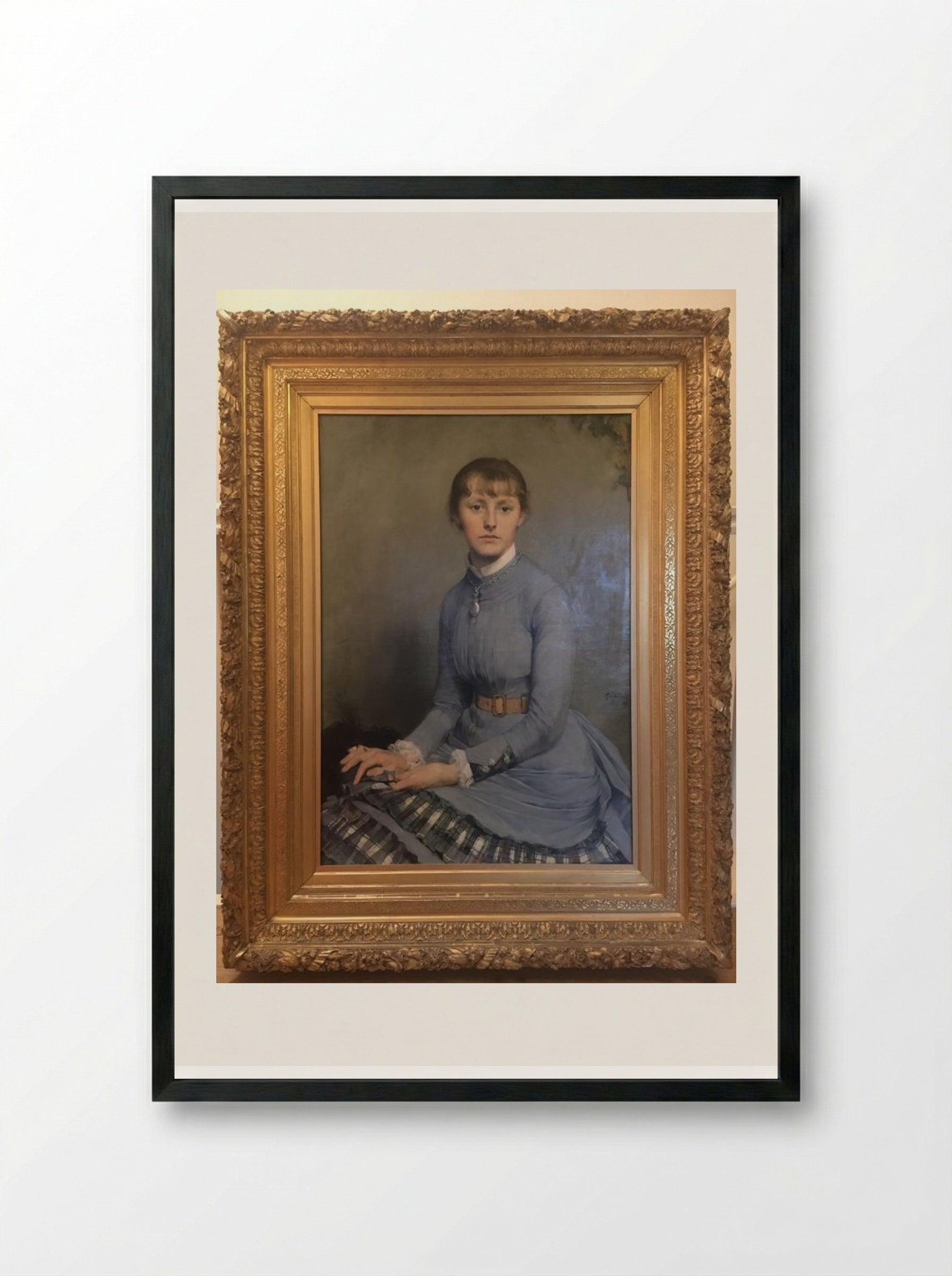 Portrait of a Young Woman in a Blue Dress - Pieter de Josselin de Jong - Framed Print Black