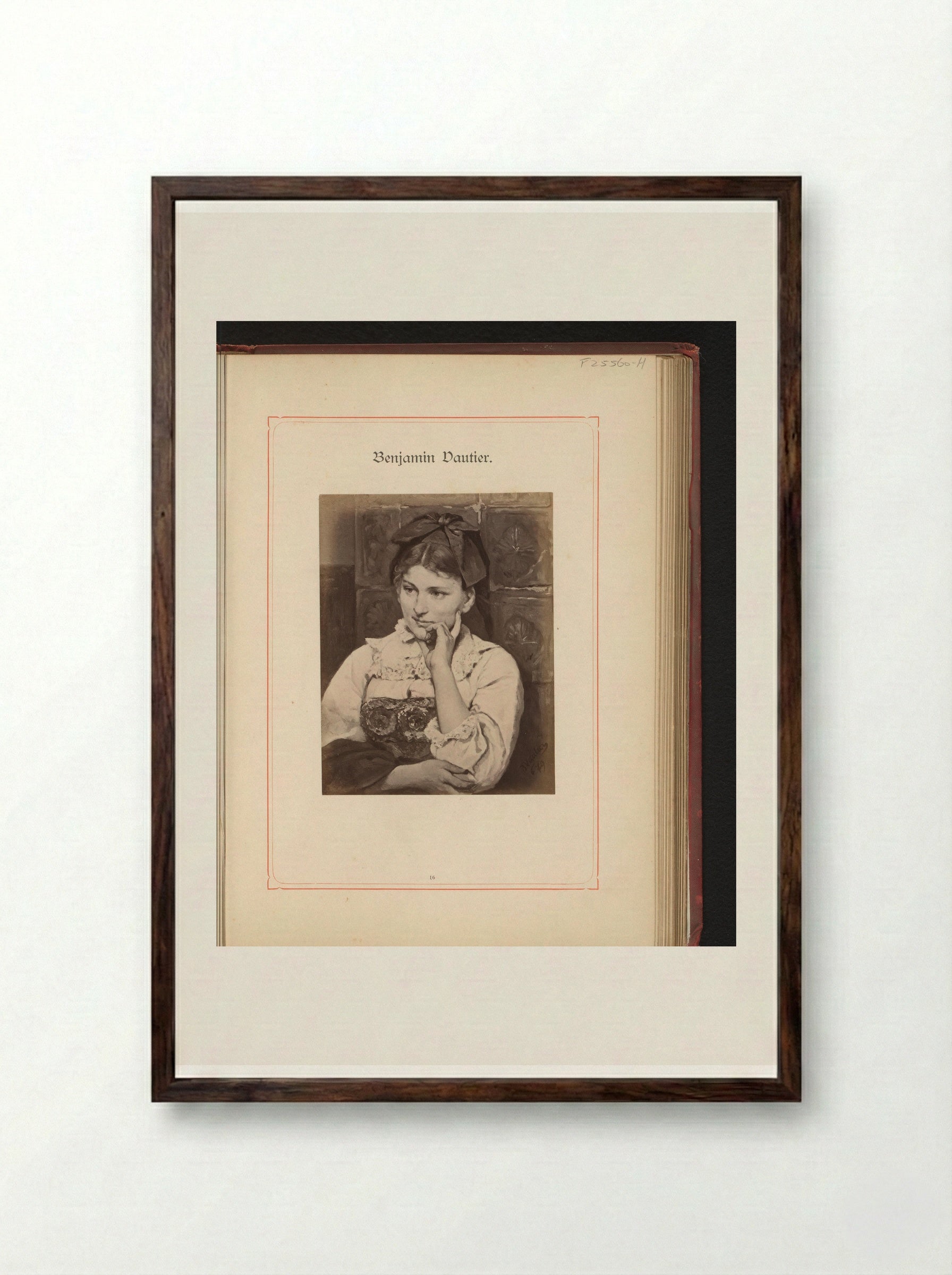 Portrait of a Young Woman - Benjamin Vautier - Framed Print Dark Wood