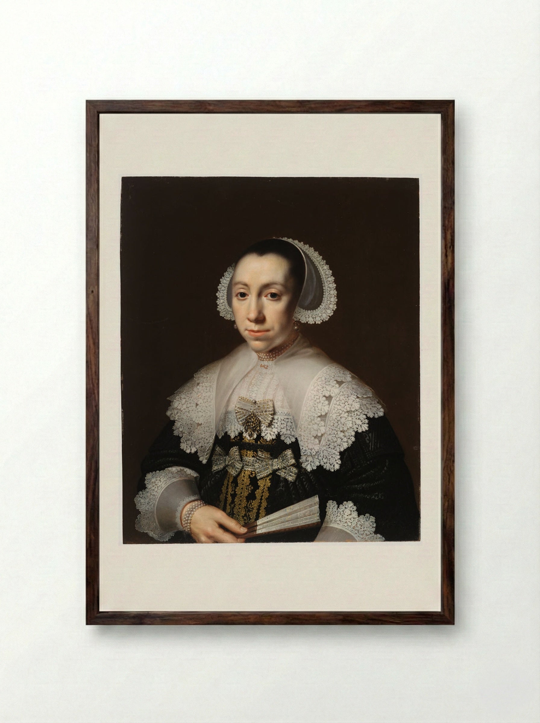 Portrait of a Young Woman - Dirck Dirckszoon van Santvoort - Framed Print Dark Wood