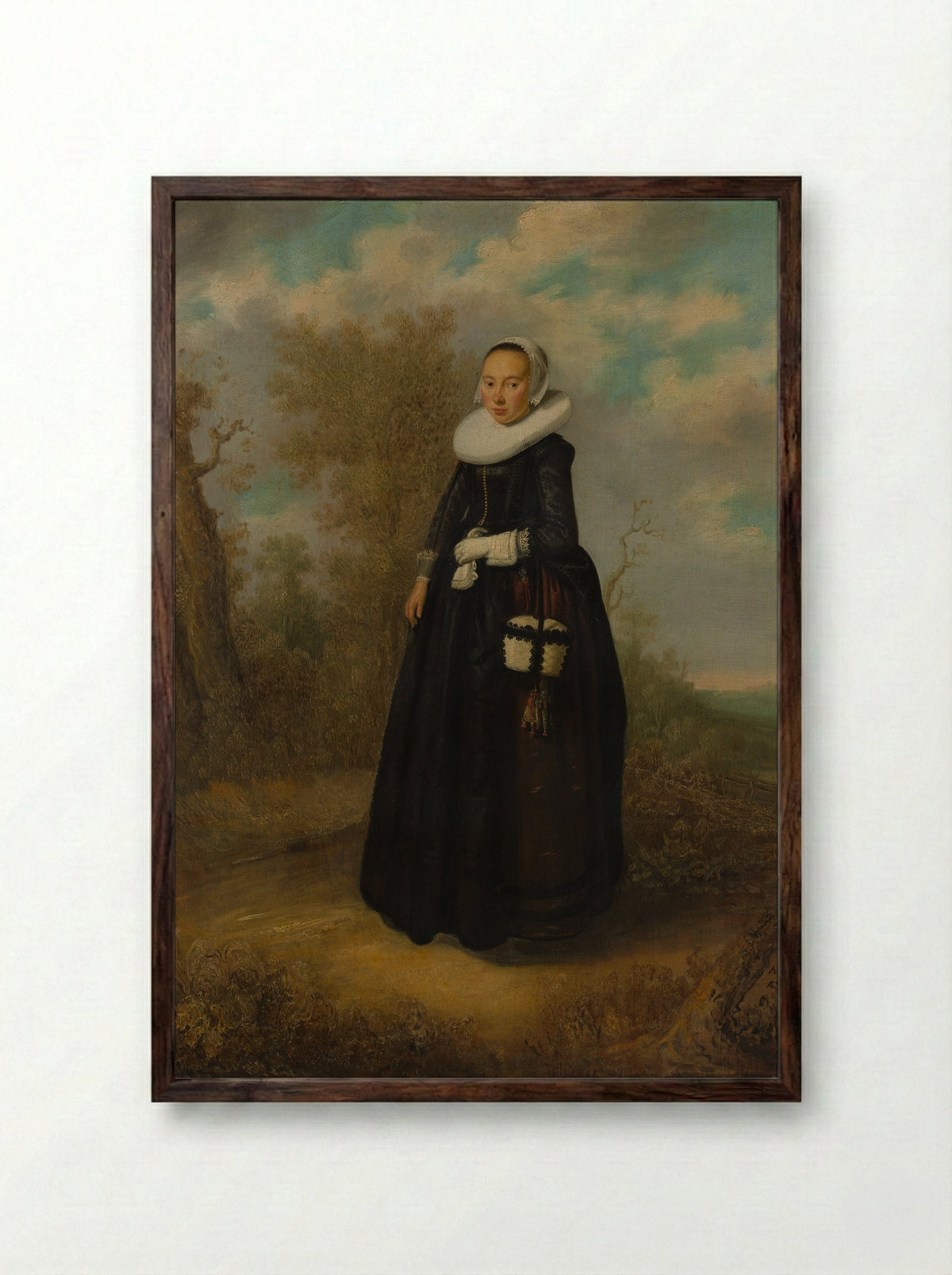 Portrait of a Young Woman - Dutch Painter - Framed Print Dark Wood