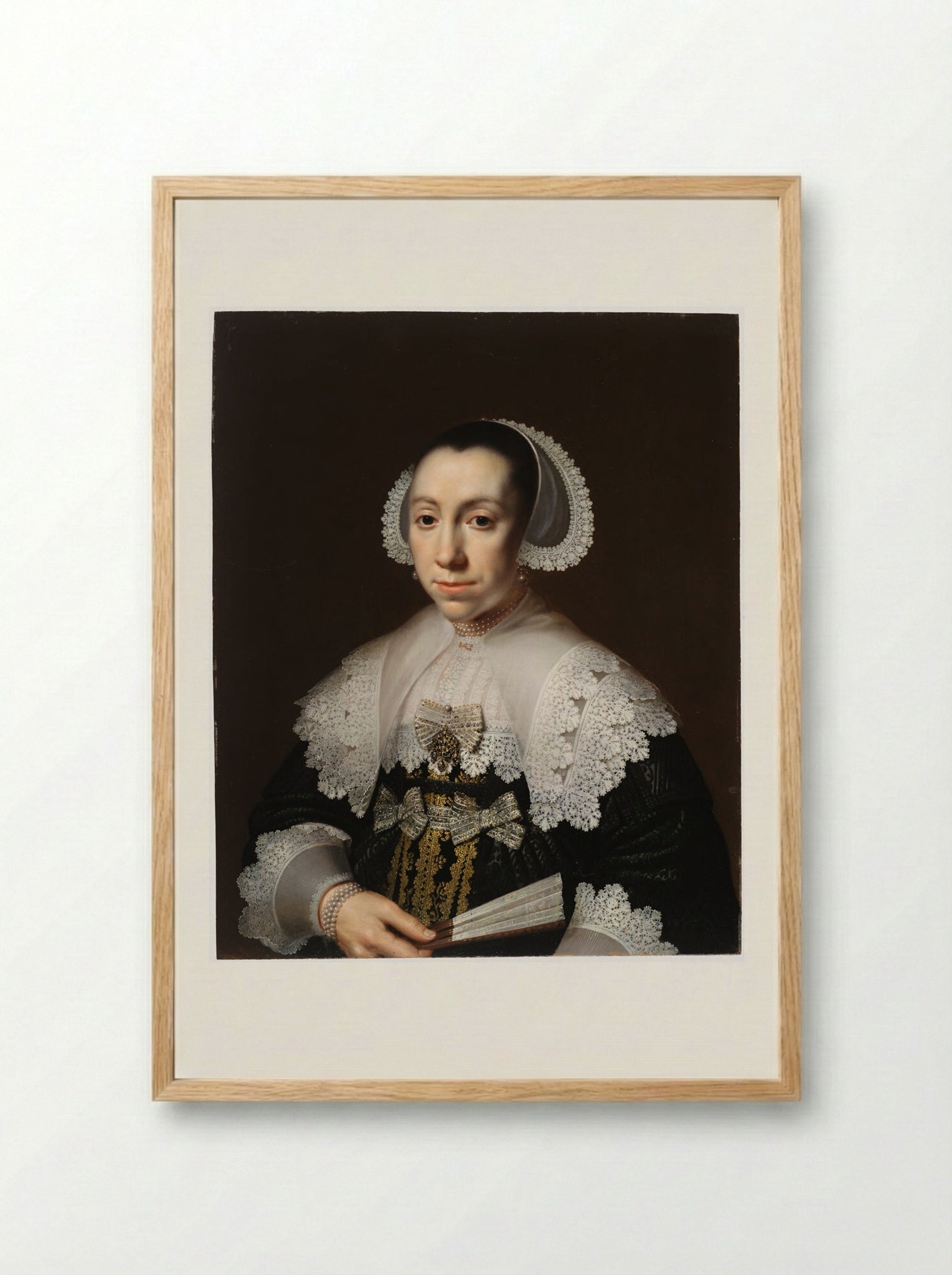 Portrait of a Young Woman - Dirck Dirckszoon van Santvoort - Framed Print Wood