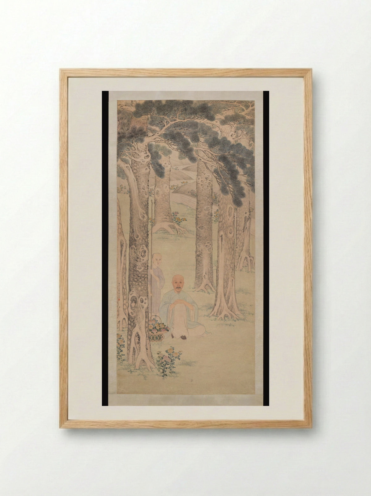Portrait of a gentleman gathering chrysanthemums - Hua Guan - Framed Print Wood