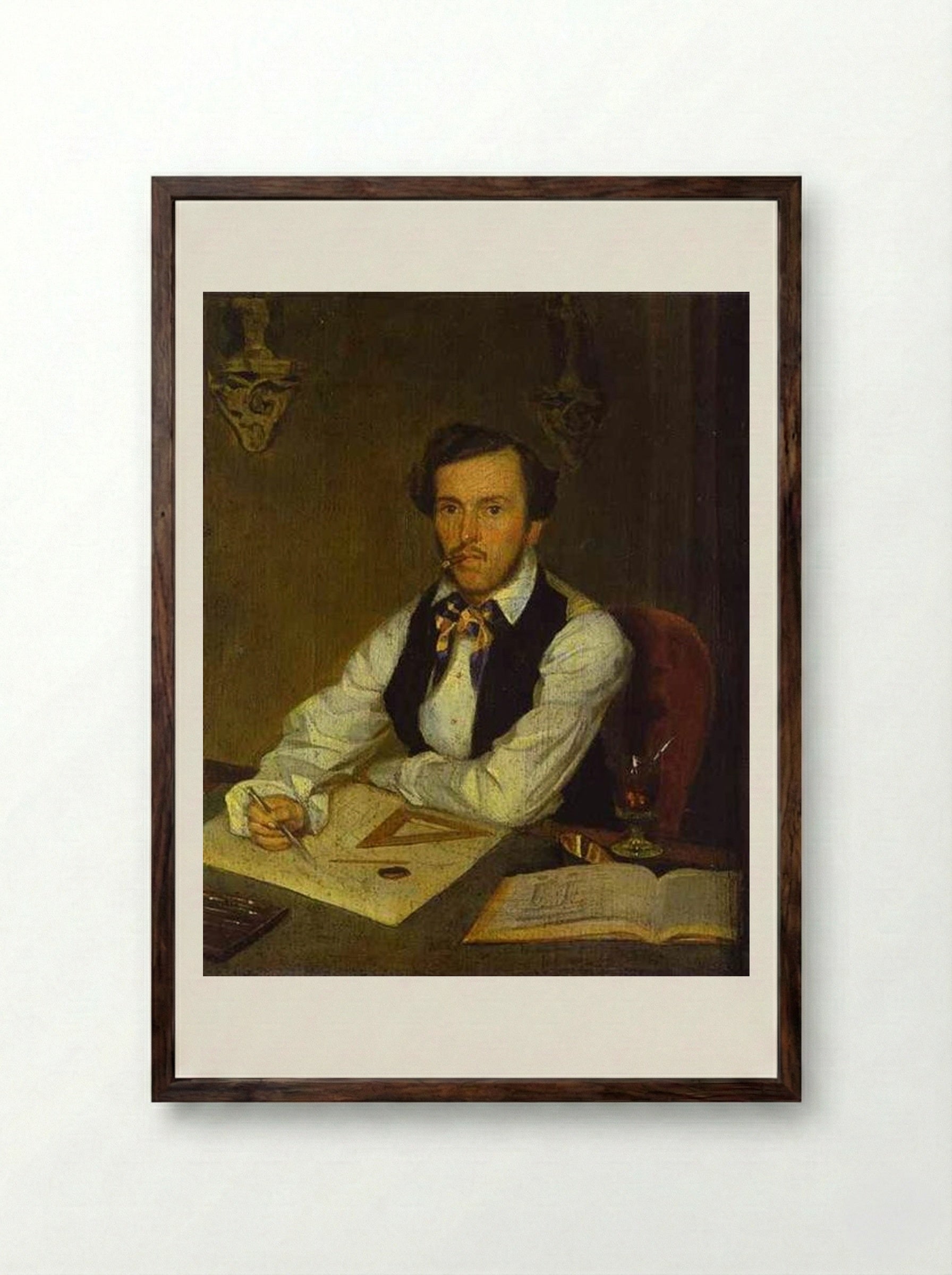 Portrait of an Architect - Pavel Fedotov - Framed Print Dark Wood