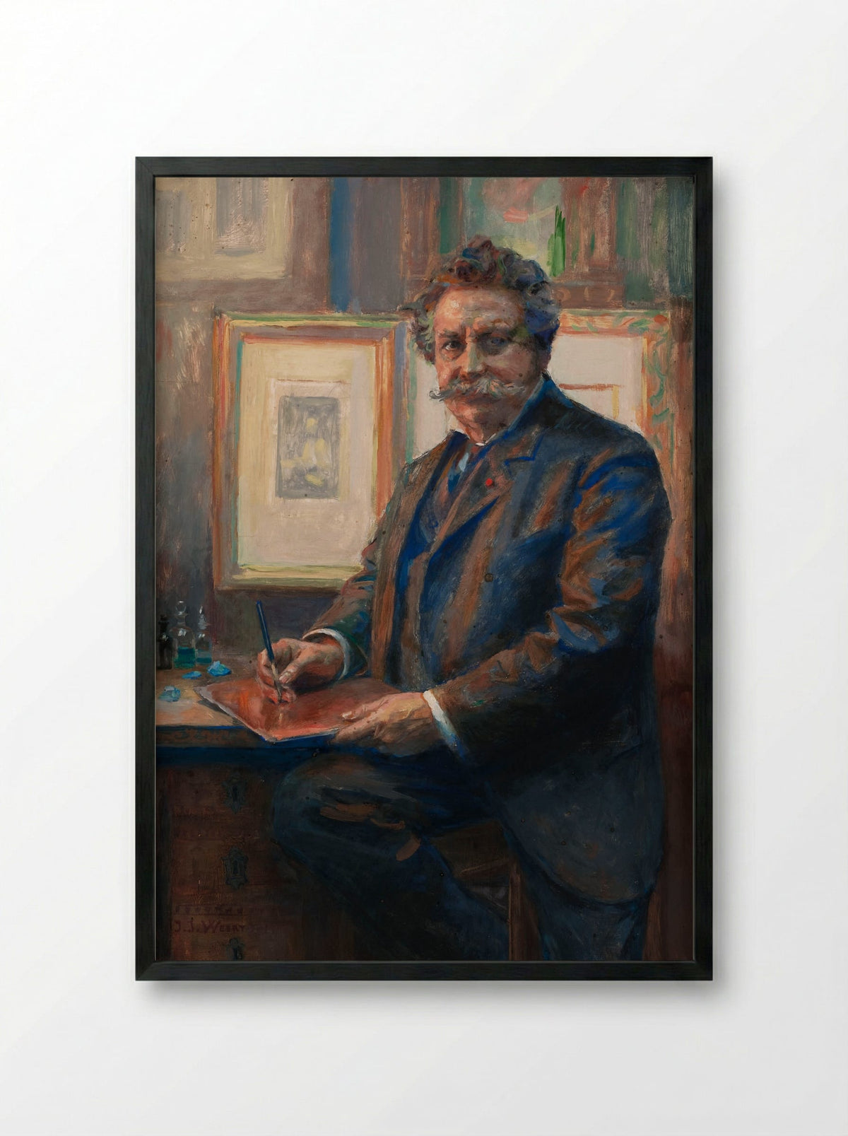 Portrait of an Artist - Charles Albert Waltner - Framed Print Black