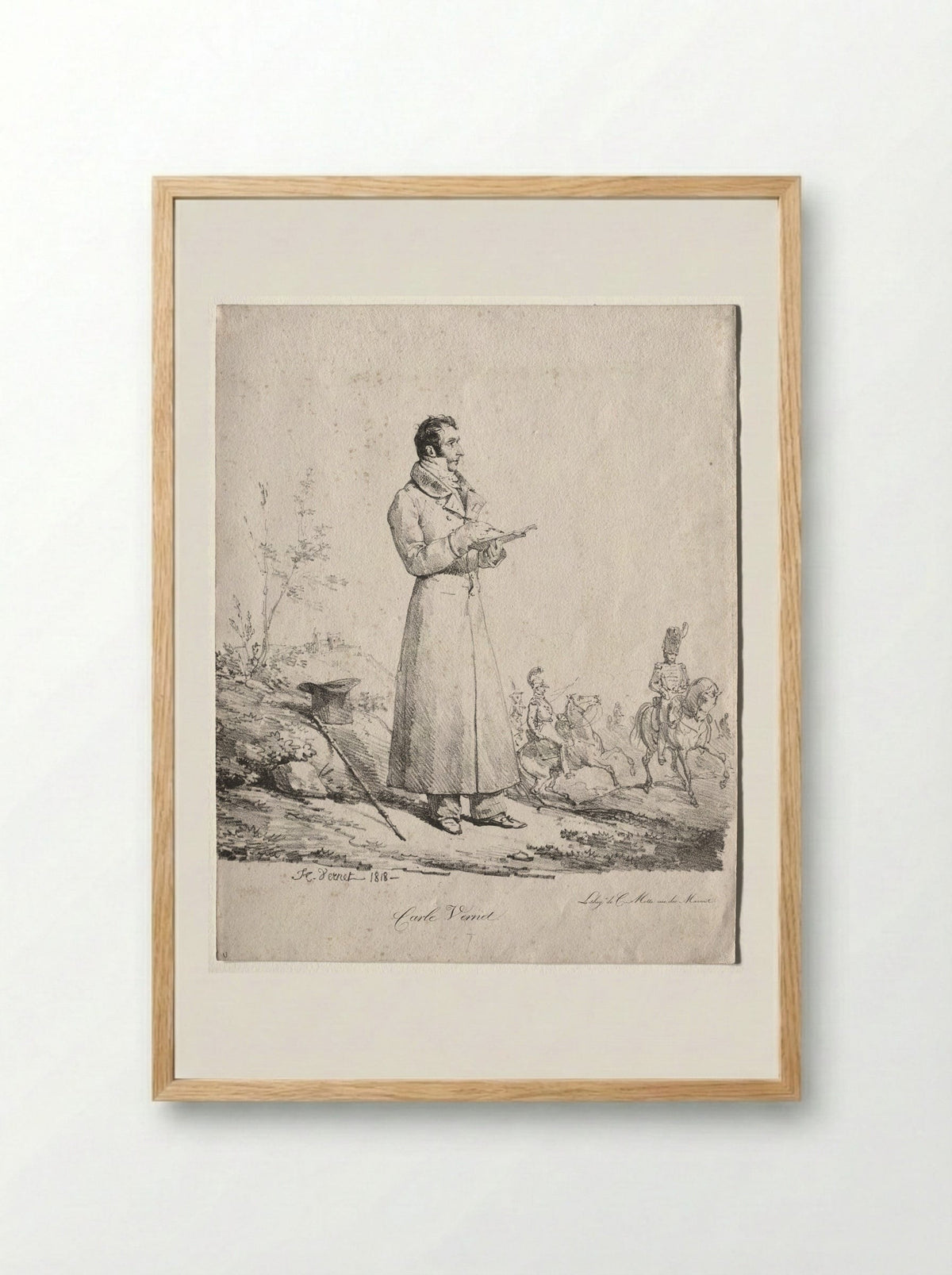 Portrait of an Officer Sketching - Antoine-Charles-Horace Vernet - Framed Print Wood
