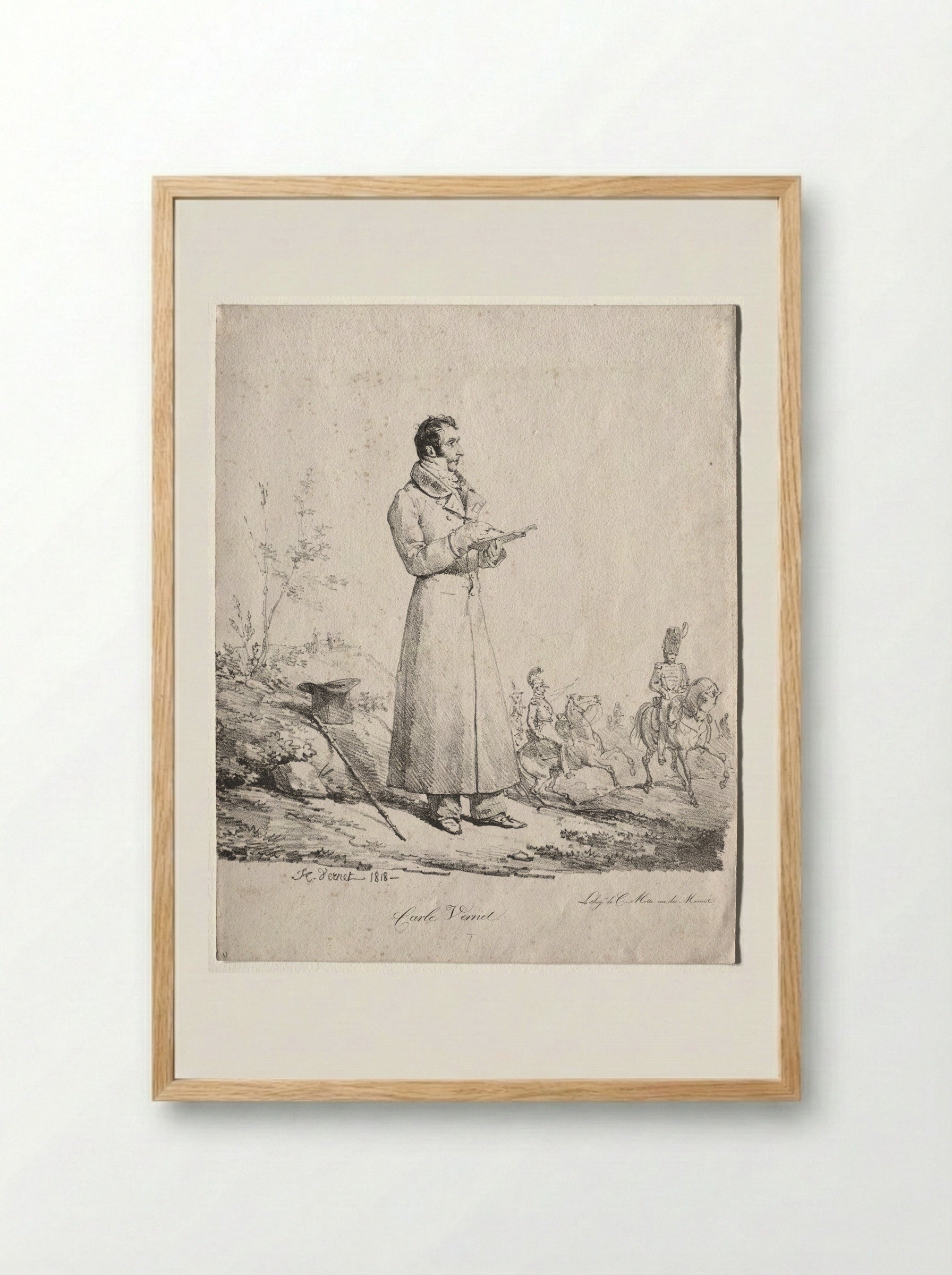 Portrait of an Officer Sketching - Antoine-Charles-Horace Vernet - Framed Print Wood