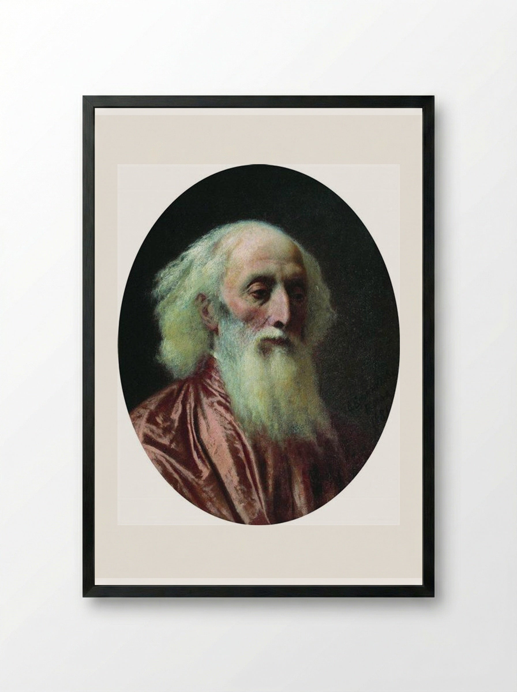 Portrait of an Old Man in a Crimson Dress - Fyodor Bronnikov - Framed Print Black