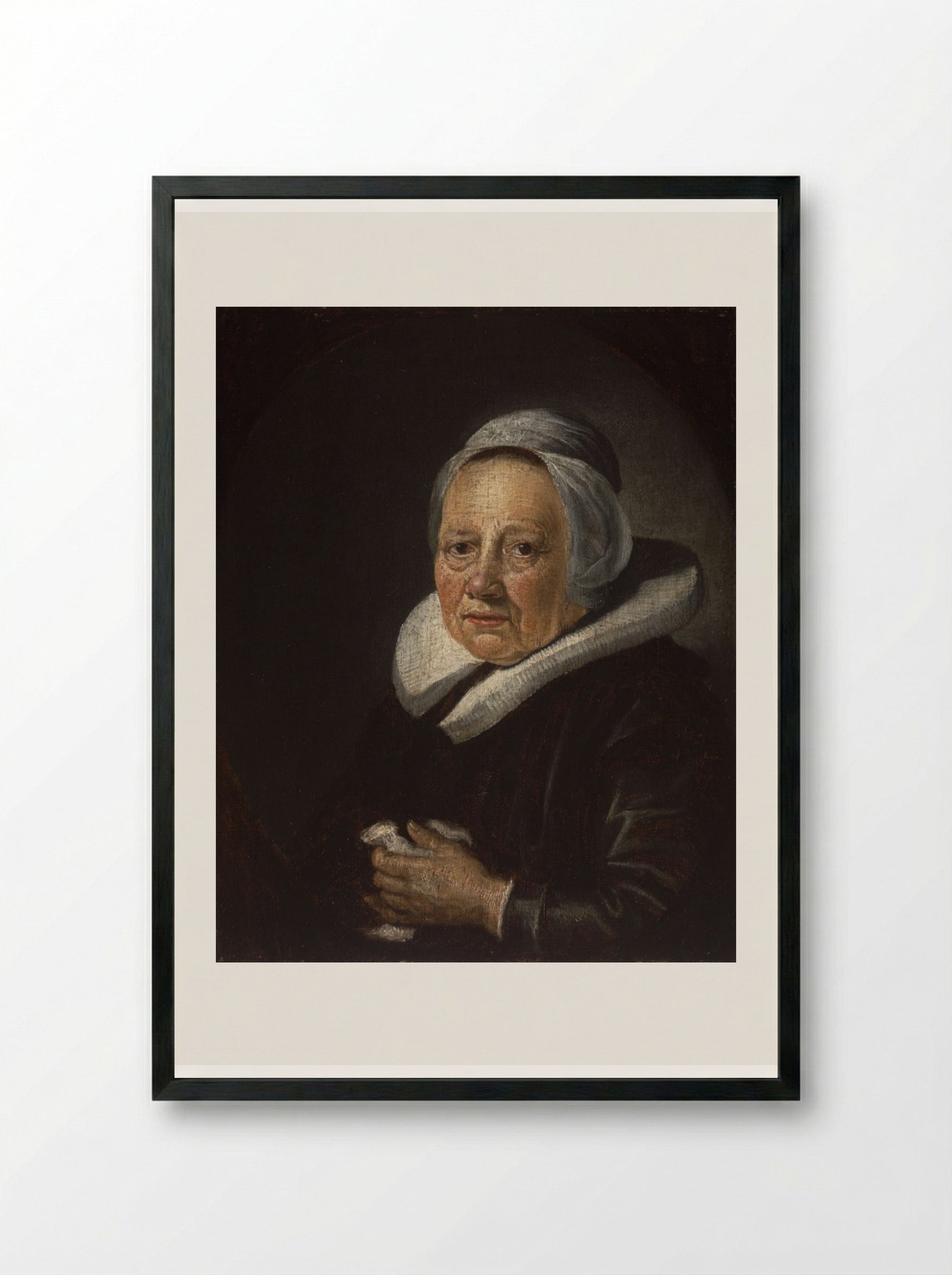 Portrait of an Old Woman - Gerrit Dou - Framed Print Black