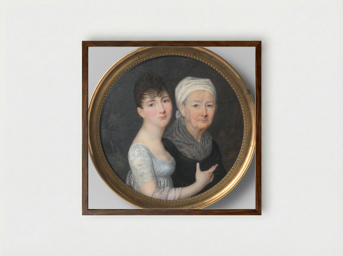 Portrait of an Old and a Young Woman - Anthony Stewart - Framed Print Dark Wood