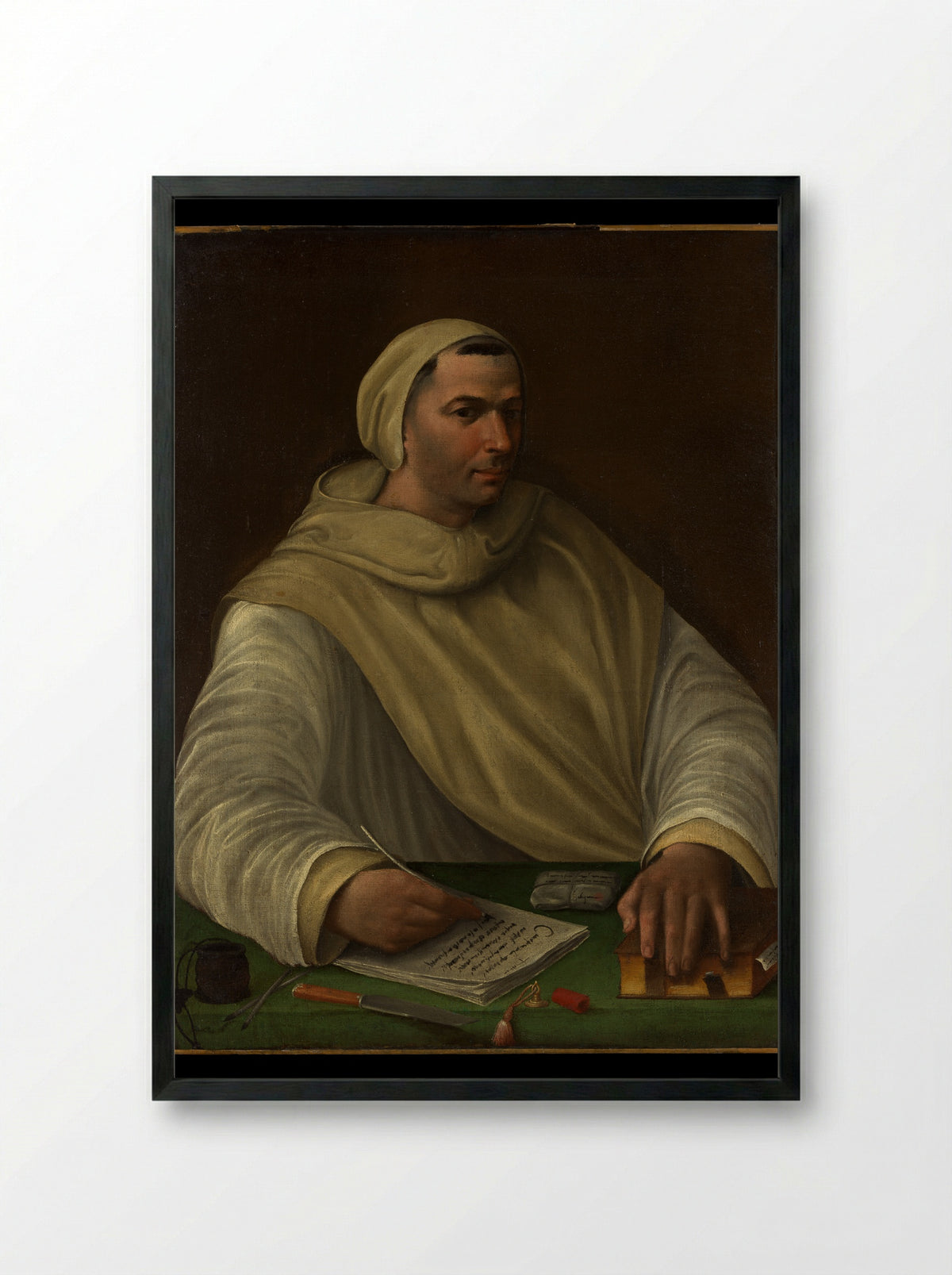 Portrait of an Olivetan Monk - Baldassarre Tommaso Peruzzi - Framed Print Black