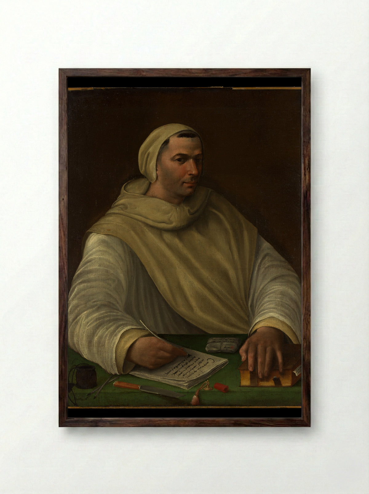 Portrait of an Olivetan Monk - Baldassarre Tommaso Peruzzi - Framed Print Dark Wood