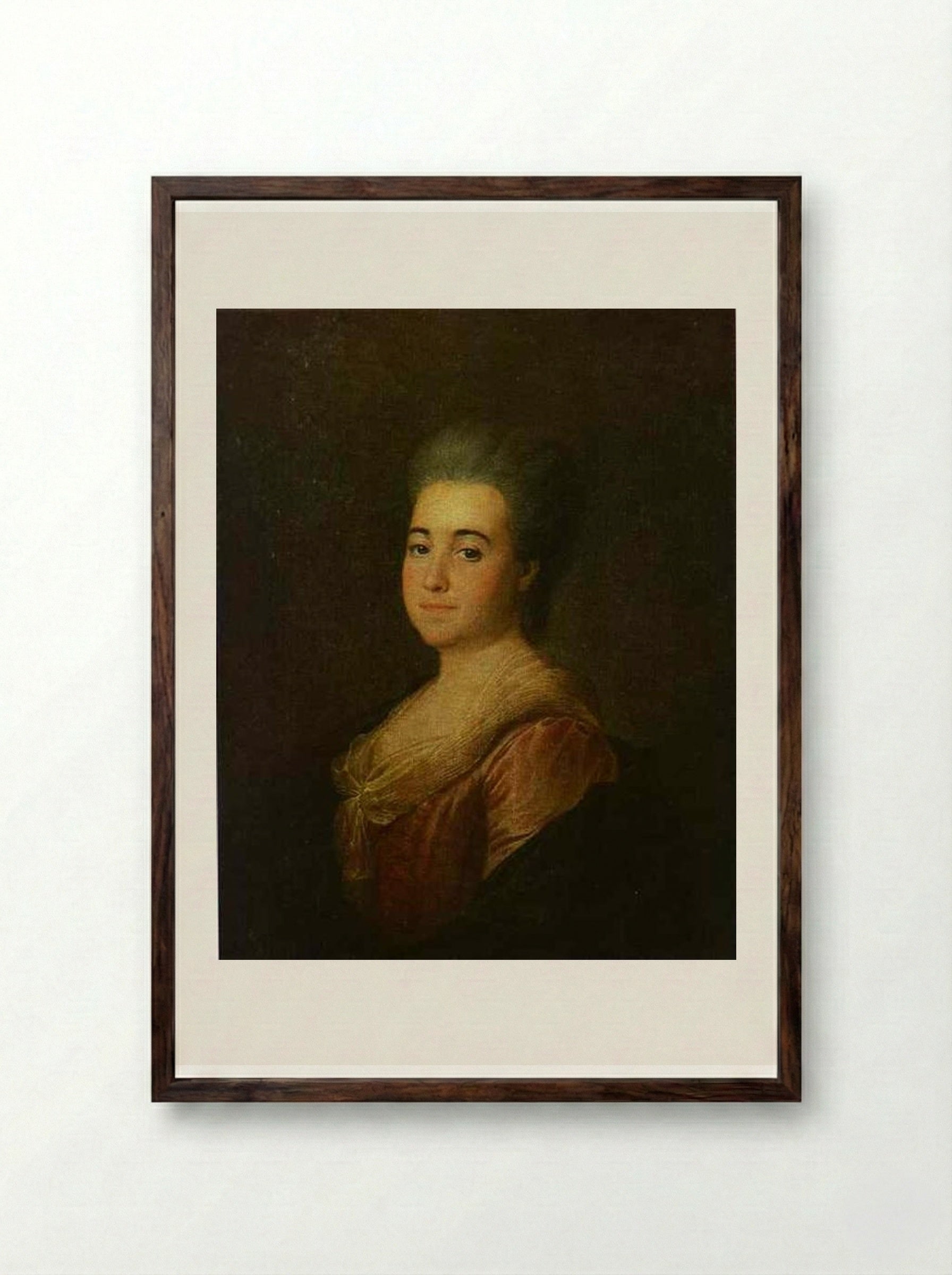 Portrait of an Unknown Lady in a Pink Dress - Dmitry Levitzky - Framed Print Dark Wood