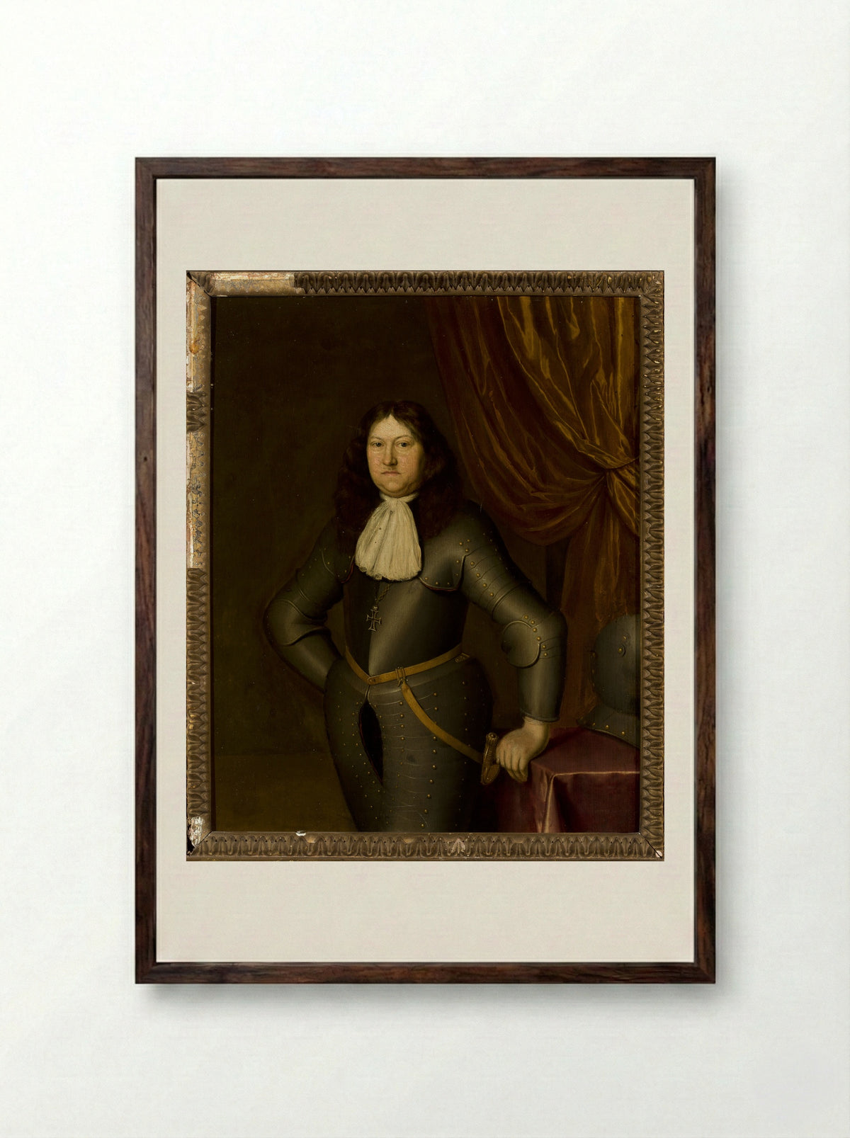 Portrait of an Unknown Man in Armour - Pieter Cornelisz. van Slingelandt - Framed Print Dark Wood