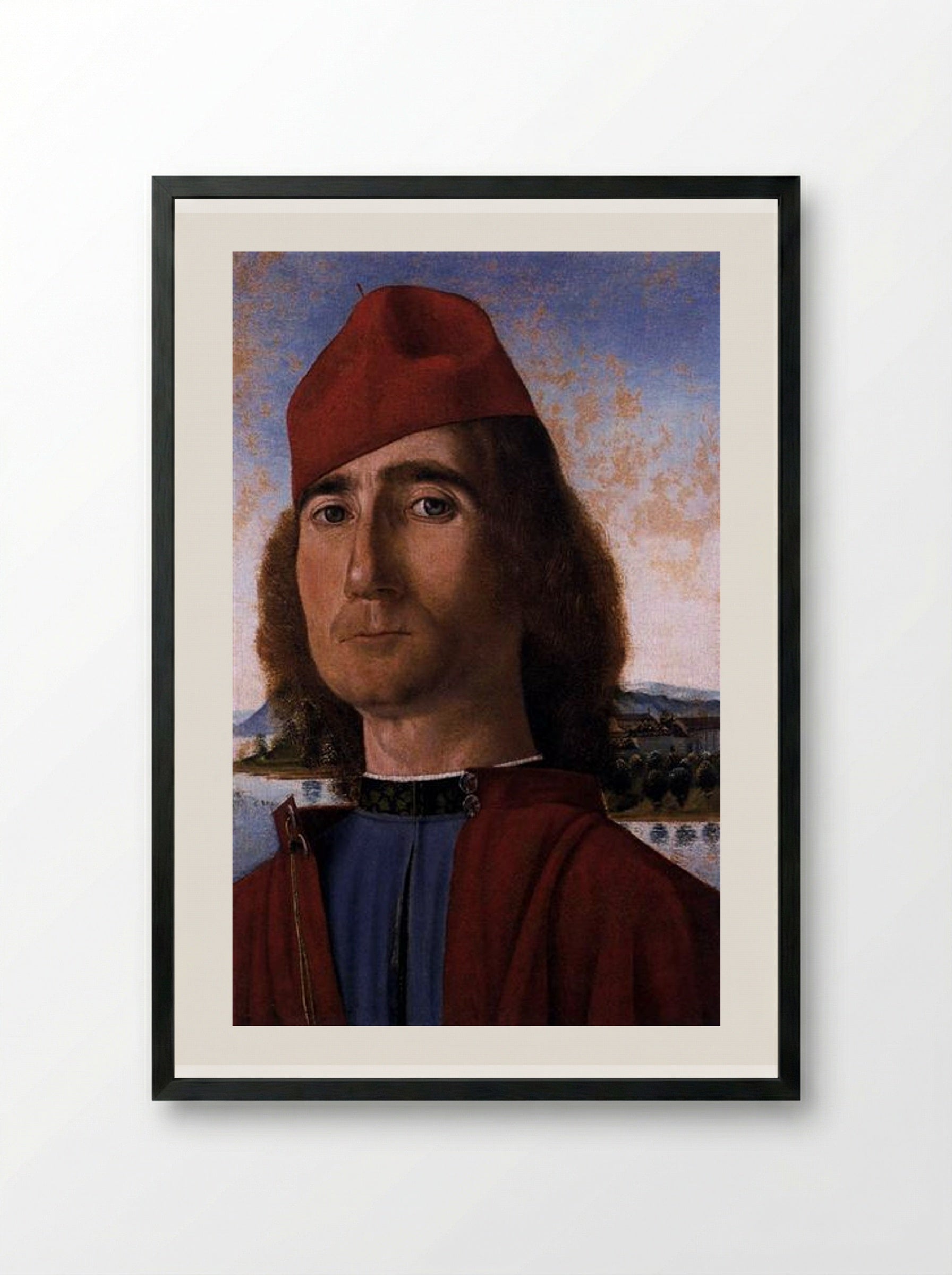 Portrait of an Unknown Man with Red Beret - Vittore Carpaccio - Framed Print Black
