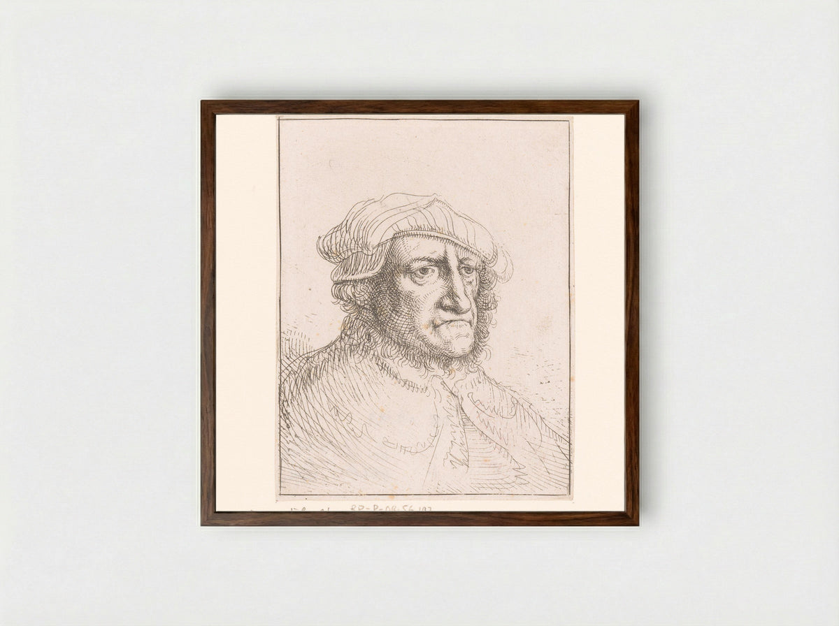 Portrait of an Unknown Man with a Beret - Michael Willmann - Framed Print Dark Wood