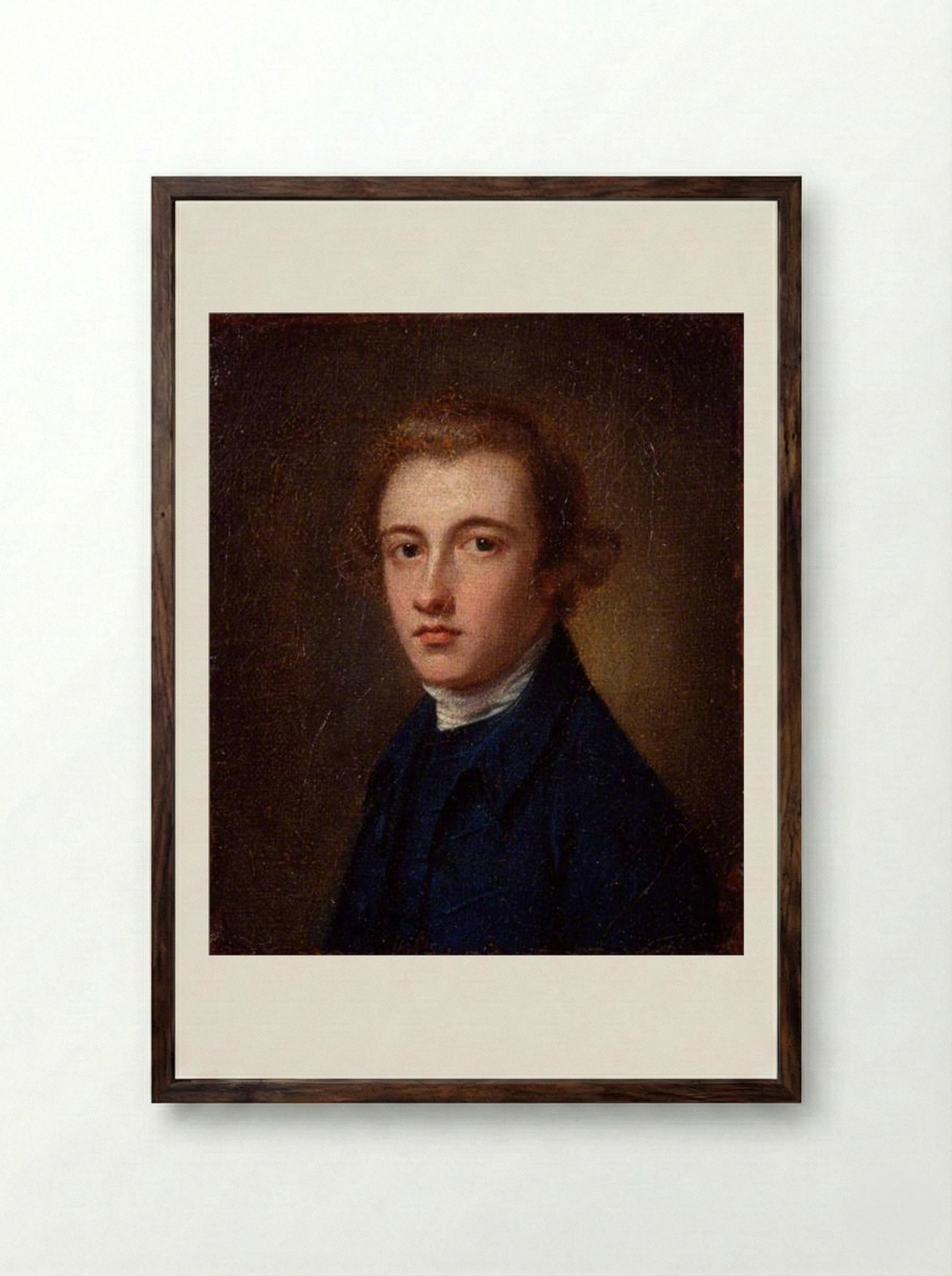Portrait of an Unknown Man - George Romney - Framed Print Dark Wood
