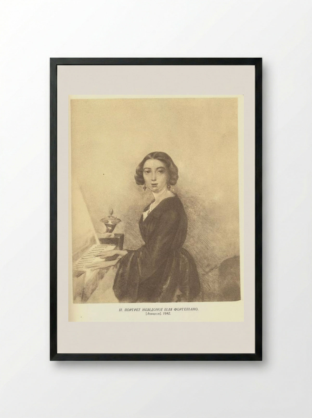Portrait of an Unknown Woman at the Piano - Taras Shevchenko - Framed Print Black