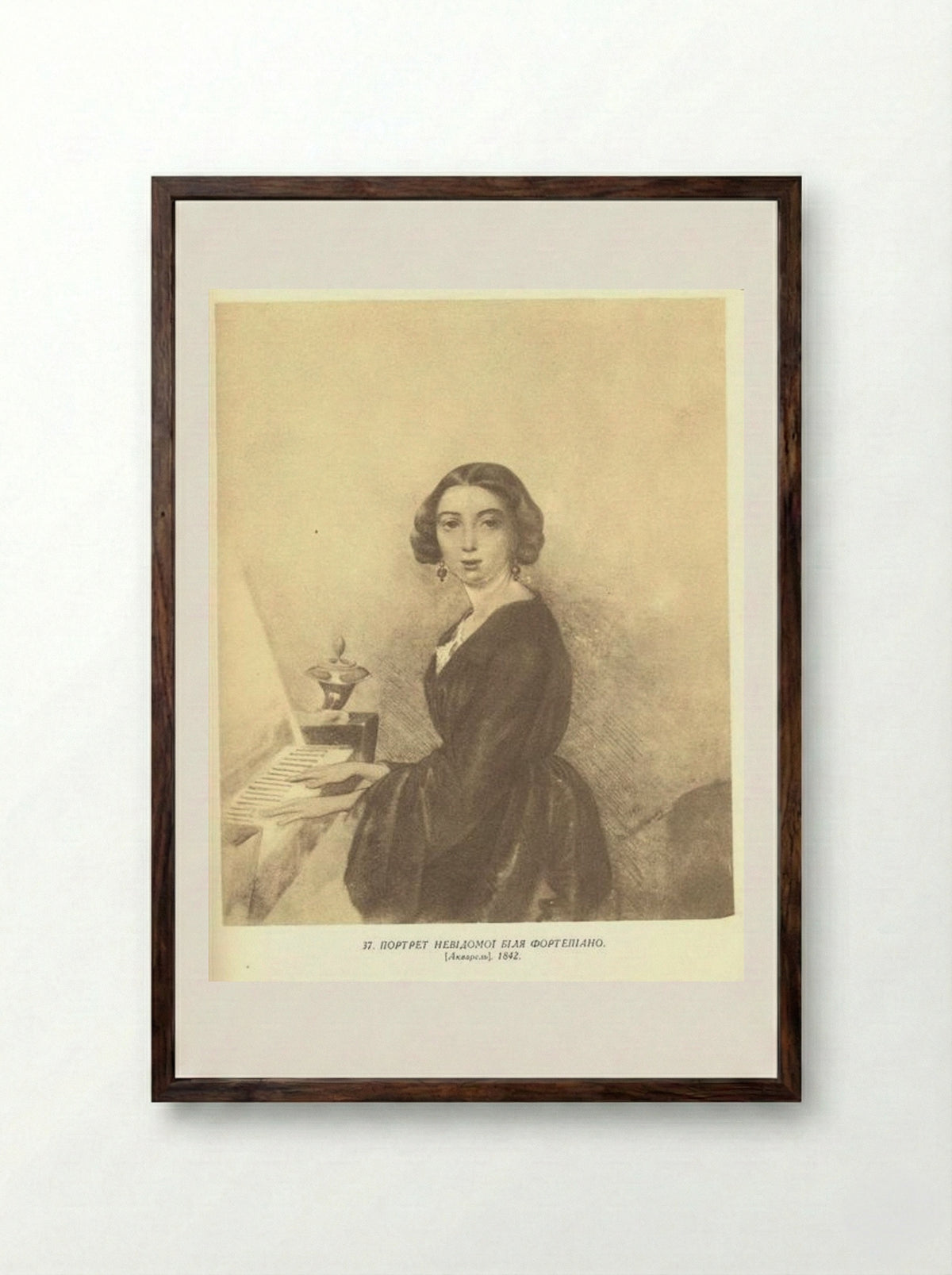 Portrait of an Unknown Woman at the Piano - Taras Shevchenko - Framed Print Dark Wood