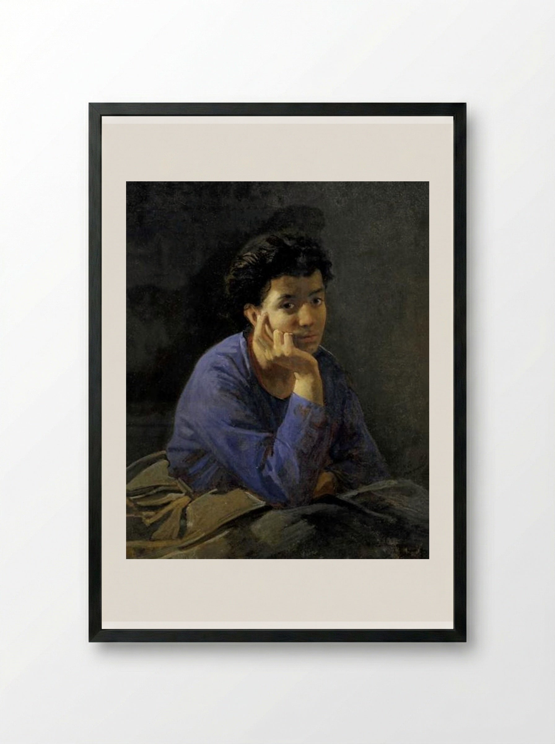 Portrait of an Unknown Woman in a Blue Blouse - Nikolai Ge - Framed Print Black