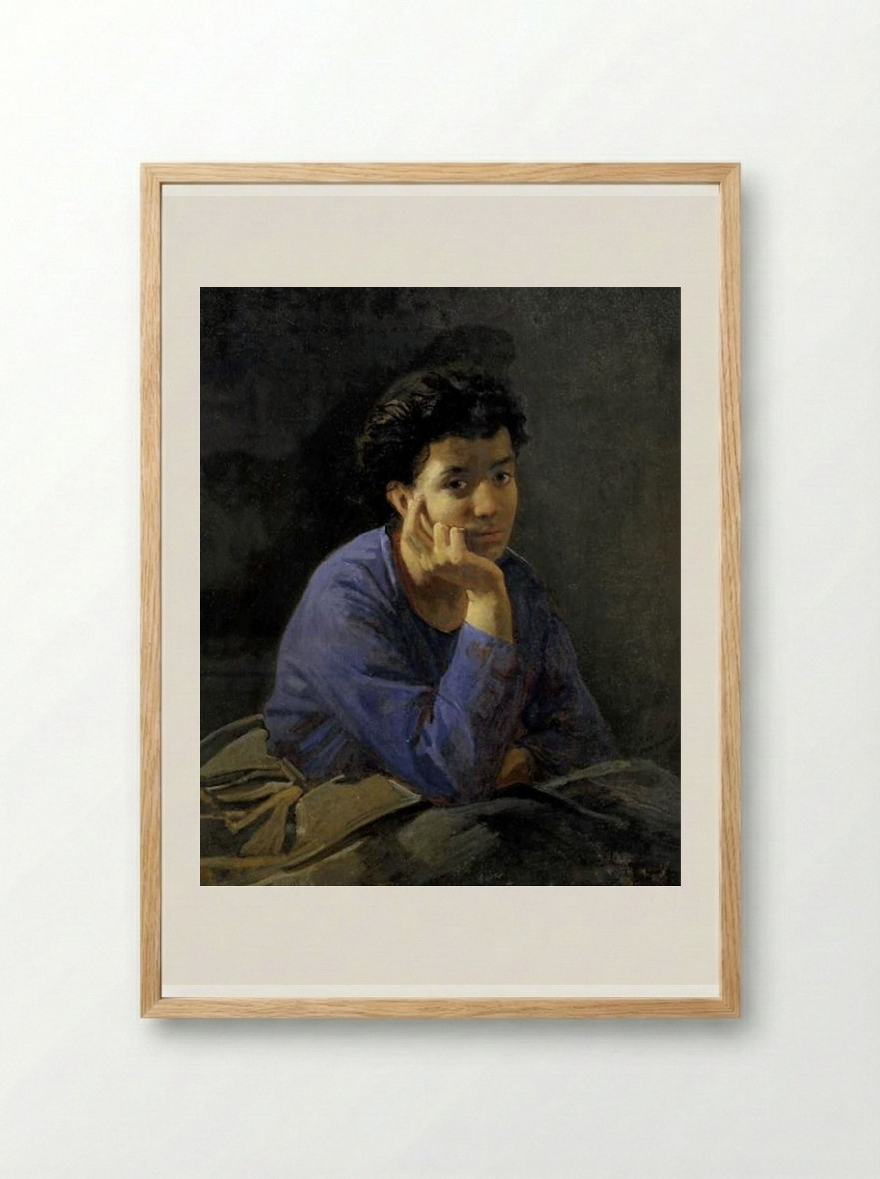 Portrait of an Unknown Woman in a Blue Blouse - Nikolai Ge - Framed Print Wood