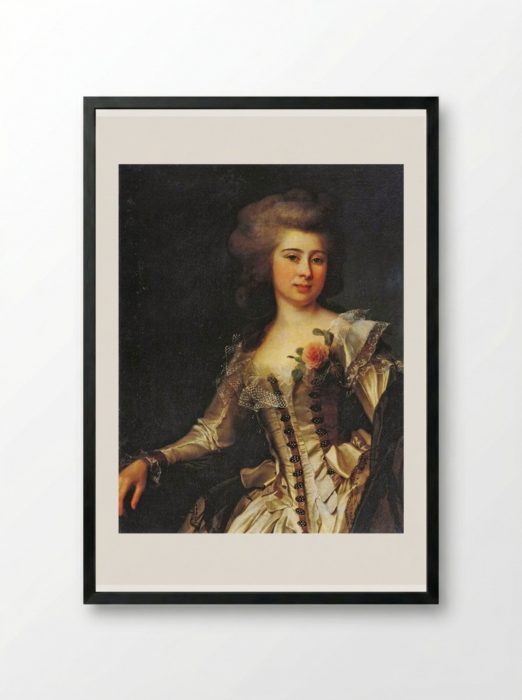 Portrait of an Unknown Woman with a Rose - Dmitry Levitzky - Framed Print Black