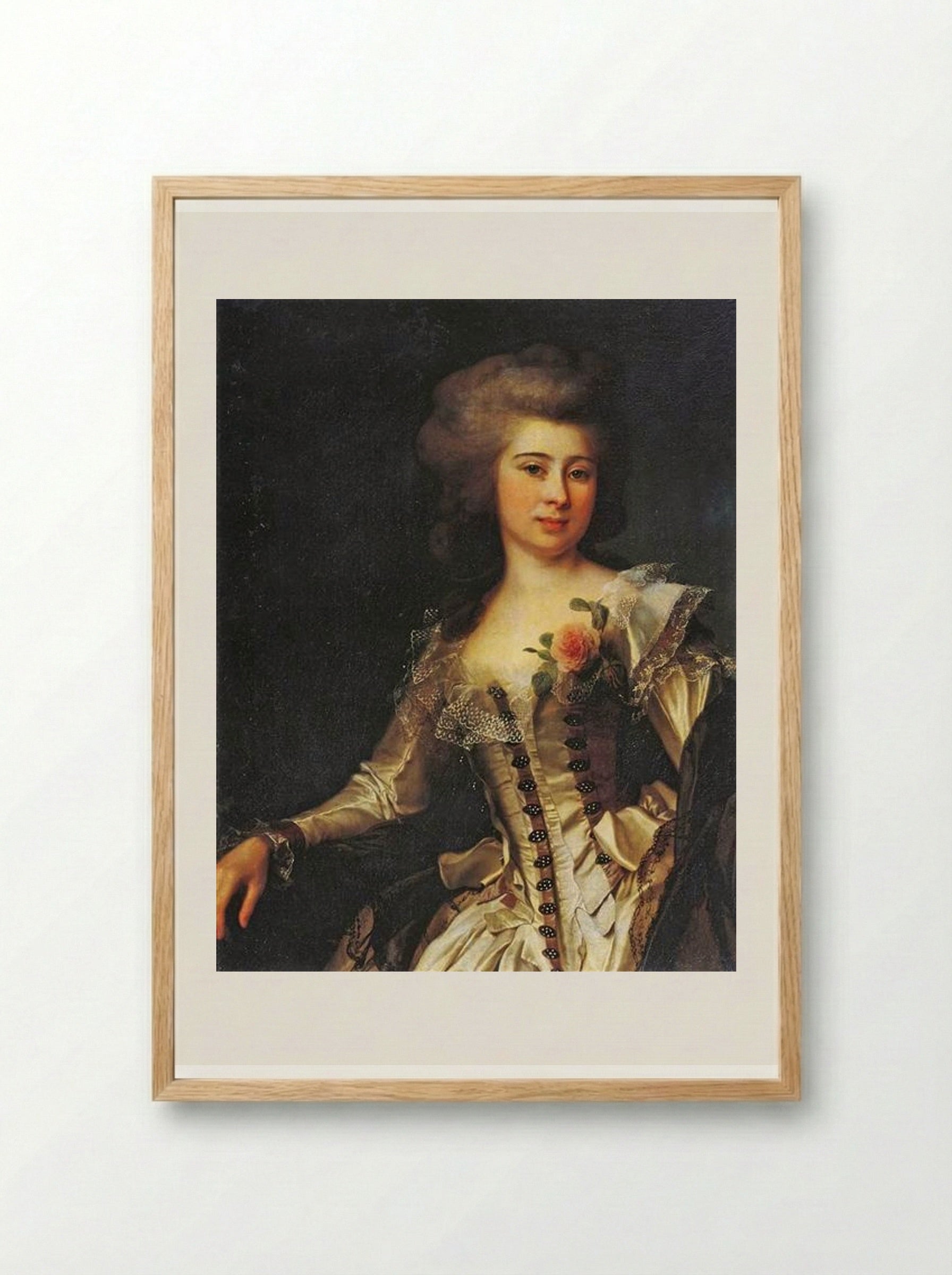 Portrait of an Unknown Woman with a Rose - Dmitry Levitzky - Framed Print Wood