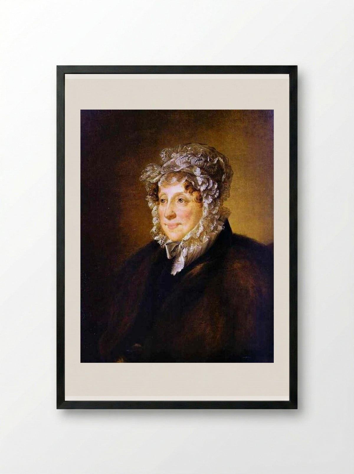 Portrait of an elderly woman in a bonnet - Vasily Tropinin - Framed Print Black