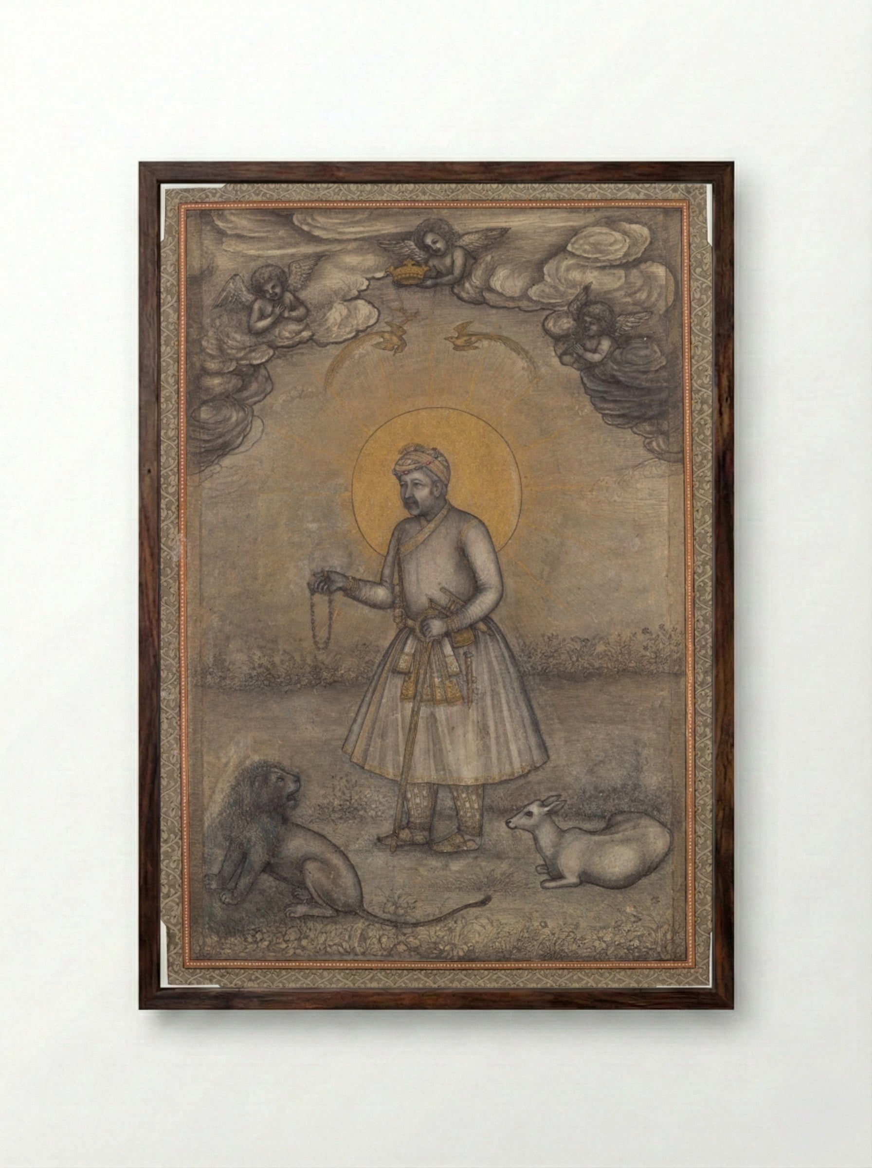 Portrait of the Aged Akbar - Govardhan - Framed Print Dark Wood