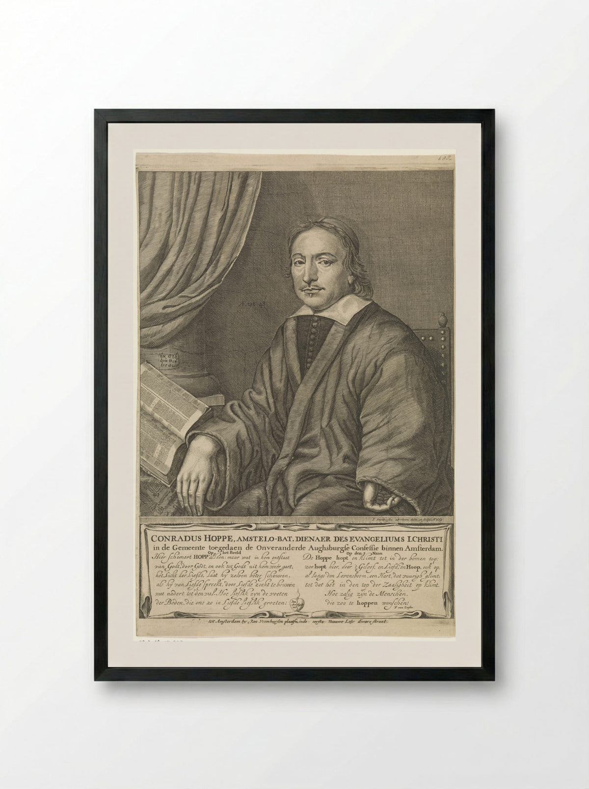 Portrait of the Amsterdam Preacher Conradus Hoppe - Jan Veenhuysen - Framed Print Black