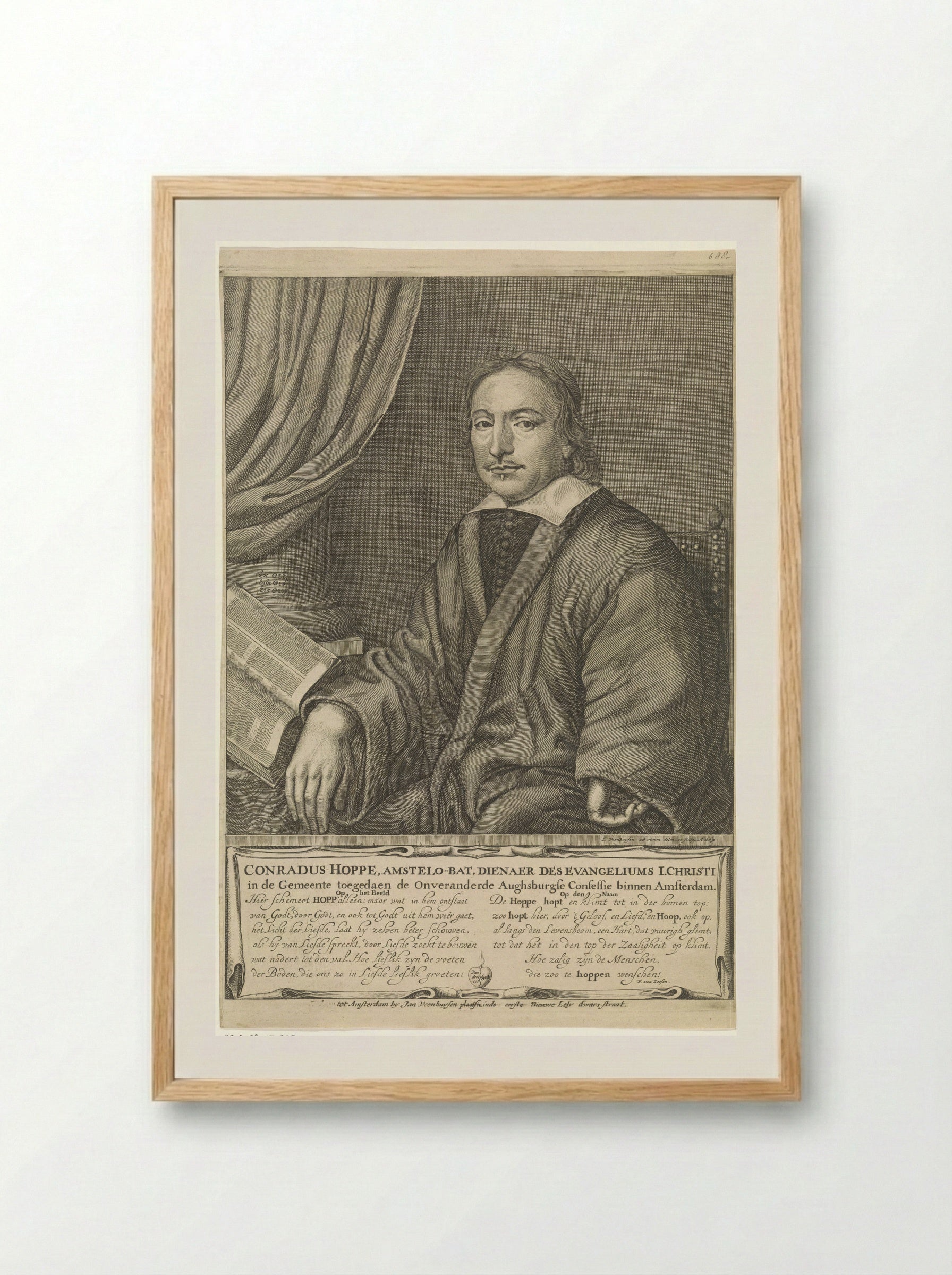 Portrait of the Amsterdam Preacher Conradus Hoppe - Jan Veenhuysen - Framed Print Wood