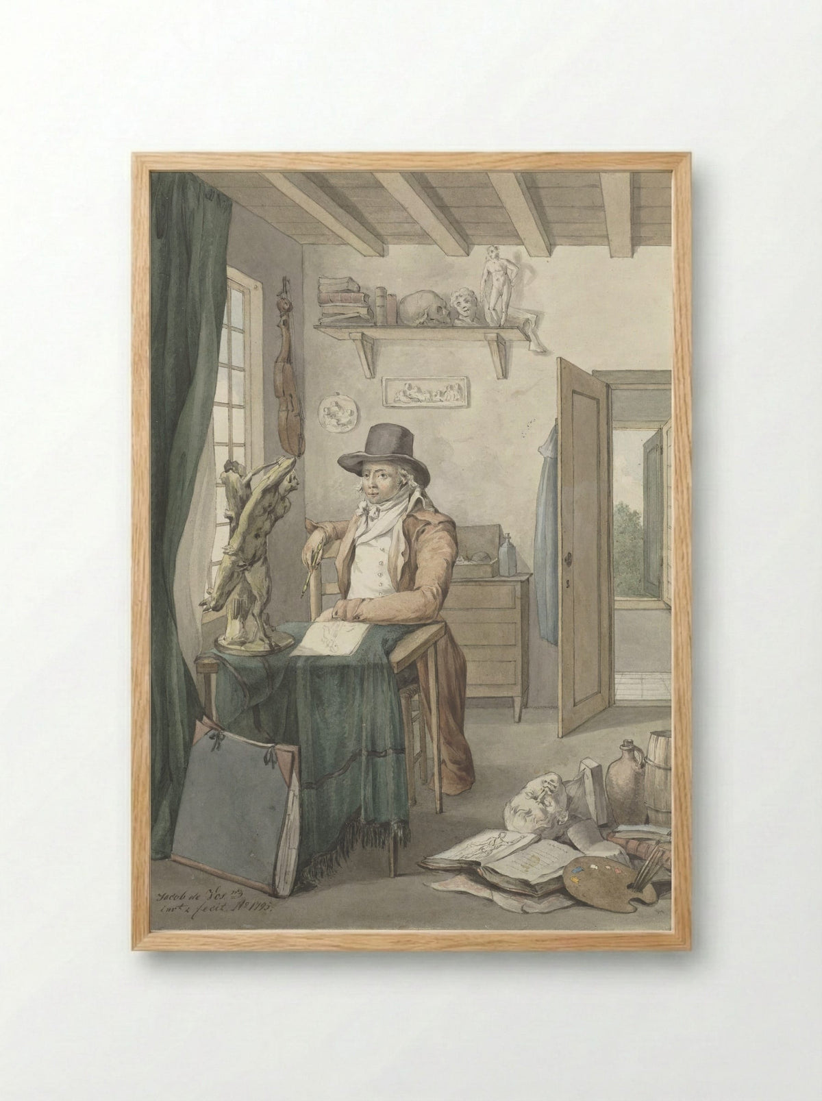 Portrait of the Artist Jacob Smies in an Atelier with Art Objects - Jacob Willemz. de Vos - Framed Print Wood