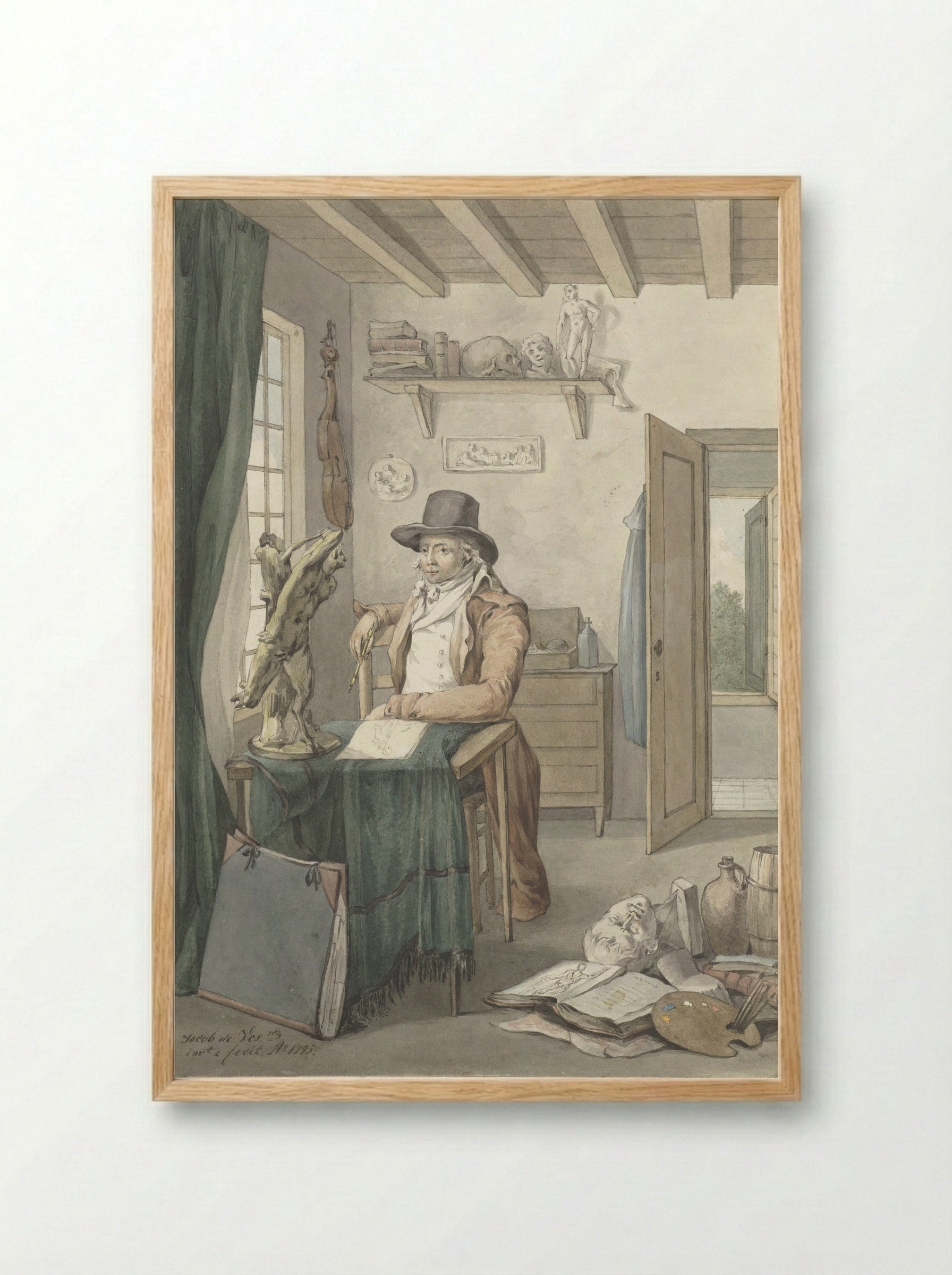 Portrait of the Artist Jacob Smies in an Atelier with Art Objects - Jacob Willemz. de Vos - Framed Print Wood