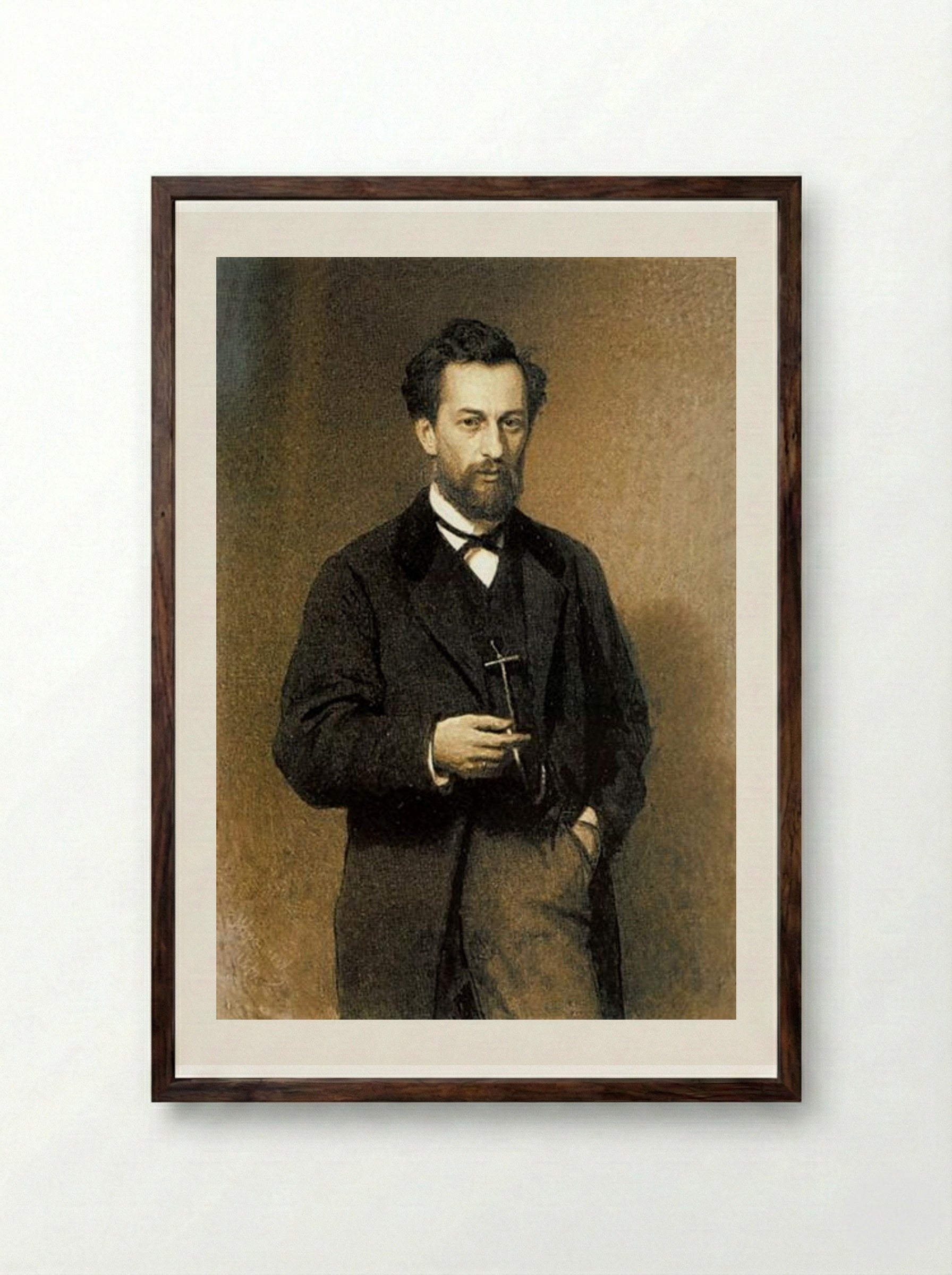 Portrait of the Artist Mikhail Konstantinovich Klodt - Ivan Kramskoy - Framed Print Dark Wood