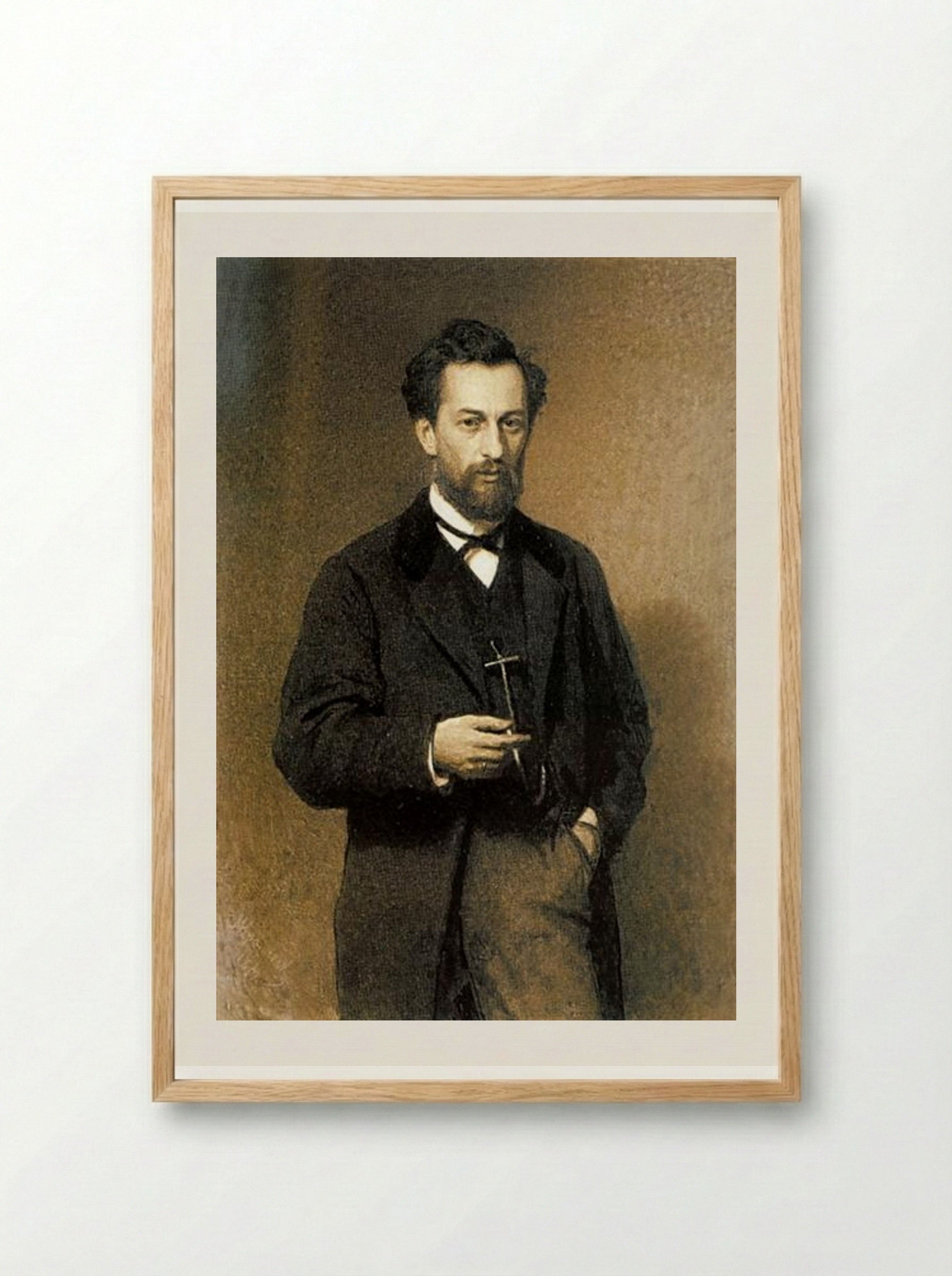 Portrait of the Artist Mikhail Konstantinovich Klodt - Ivan Kramskoy - Framed Print Wood