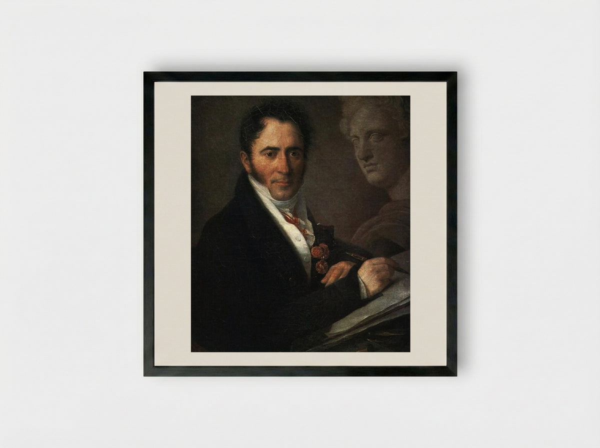 Portrait of the Artist N.I. Utkin with a Pencil - Vasily Tropinin - Framed Print Black