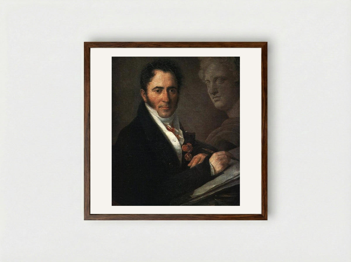 Portrait of the Artist N.I. Utkin with a Pencil - Vasily Tropinin - Framed Print Dark Wood