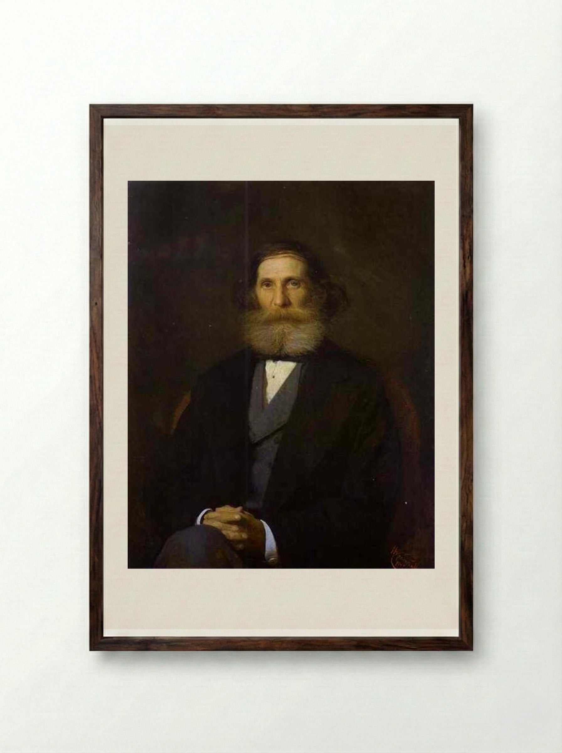 Portrait of the Artist Nikolay Bogoliubov - Ivan Kramskoy - Framed Print Dark Wood