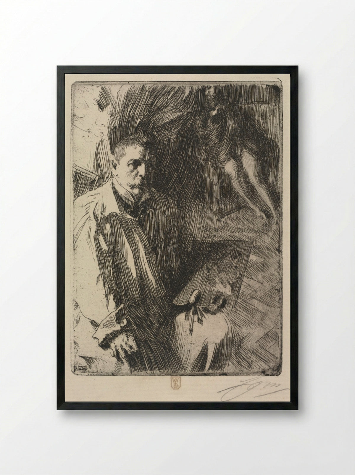 Portrait of the Artist and His Model - Anders Zorn - Framed Print Black