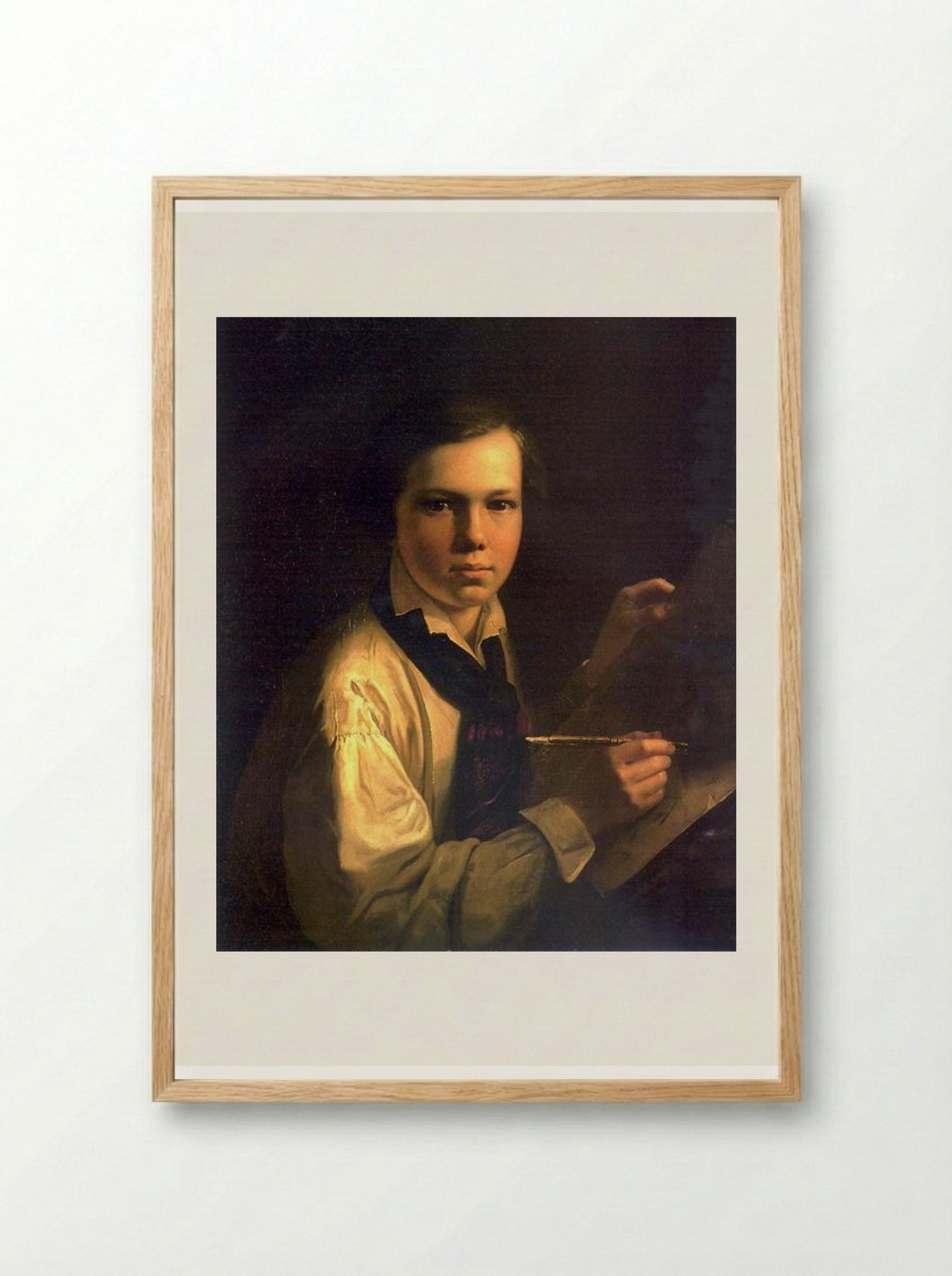 Portrait of the Artist's Son at the Easel - Vasily Tropinin - Framed Print Wood