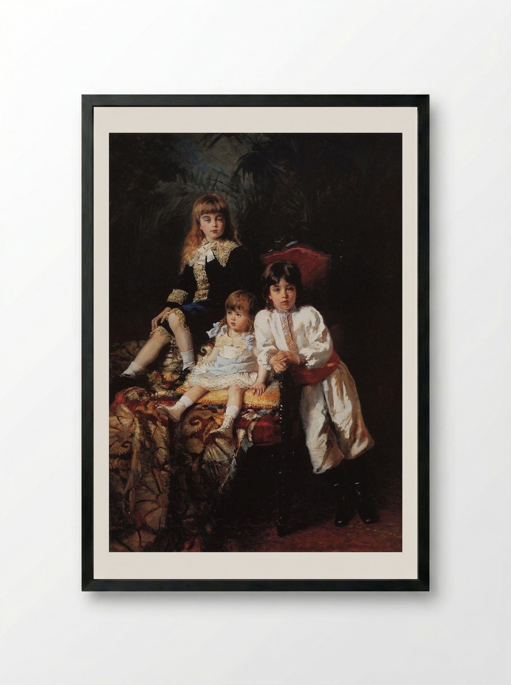 Portrait of the Children of the Artist - Konstantin Makovsky - Framed Print Black