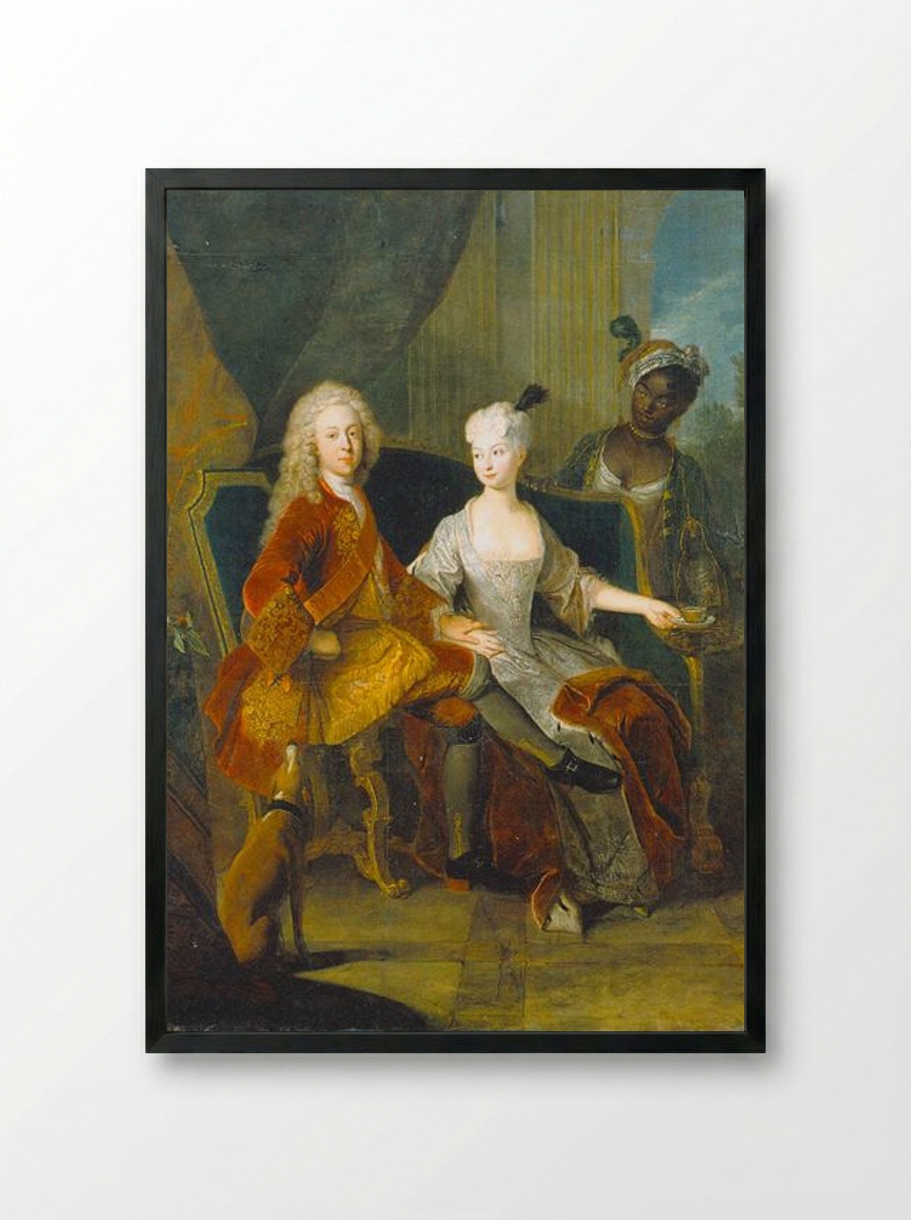 Portrait of the Crown Prince Friedrich Ludwig of Württemberg and his wife Henriette Marie of Brandenburg-Schwedt - Antoine Pesne - Framed Print Black