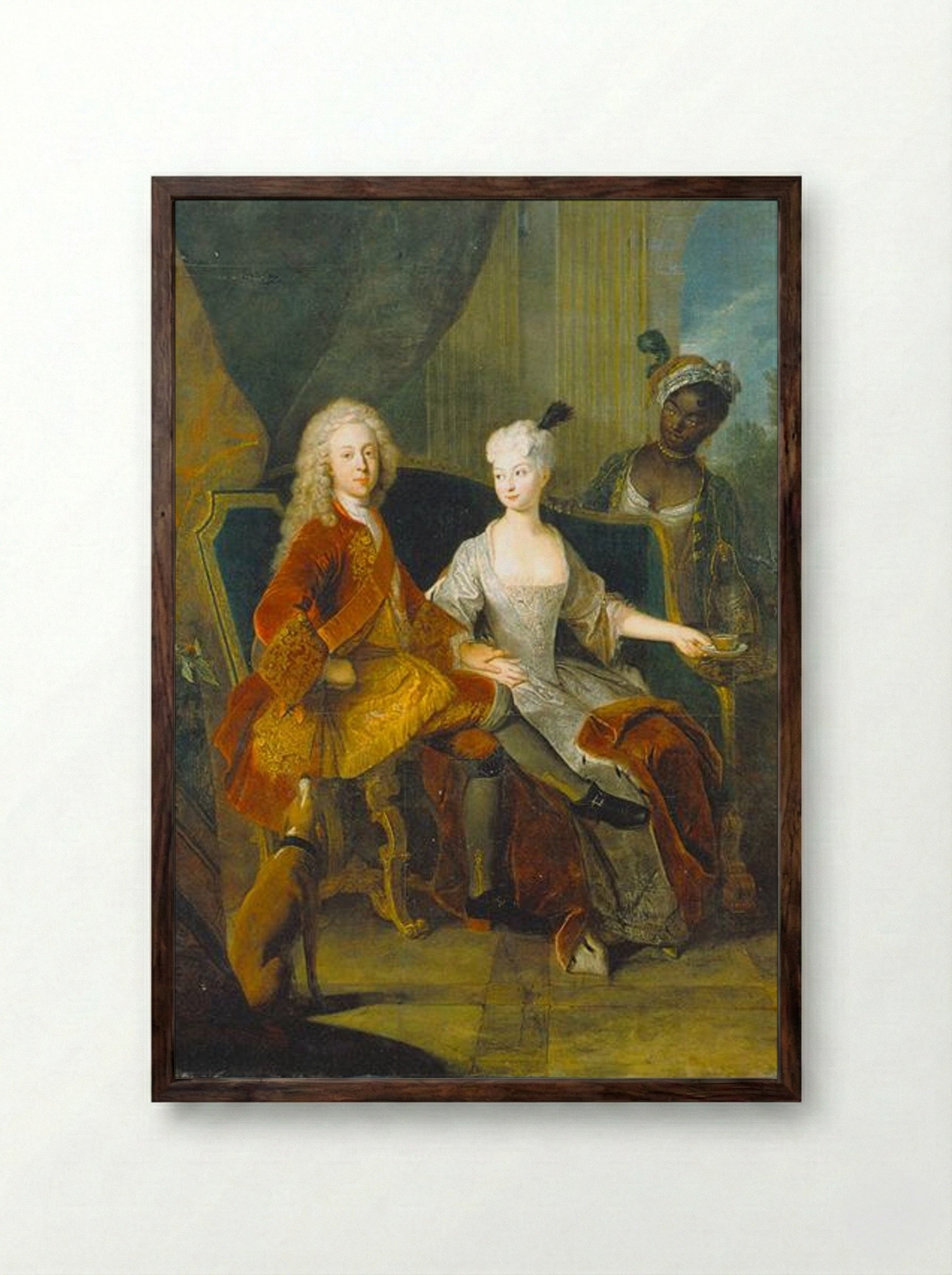 Portrait of the Crown Prince Friedrich Ludwig of Württemberg and his wife Henriette Marie of Brandenburg-Schwedt - Antoine Pesne - Framed Print Dark Wood