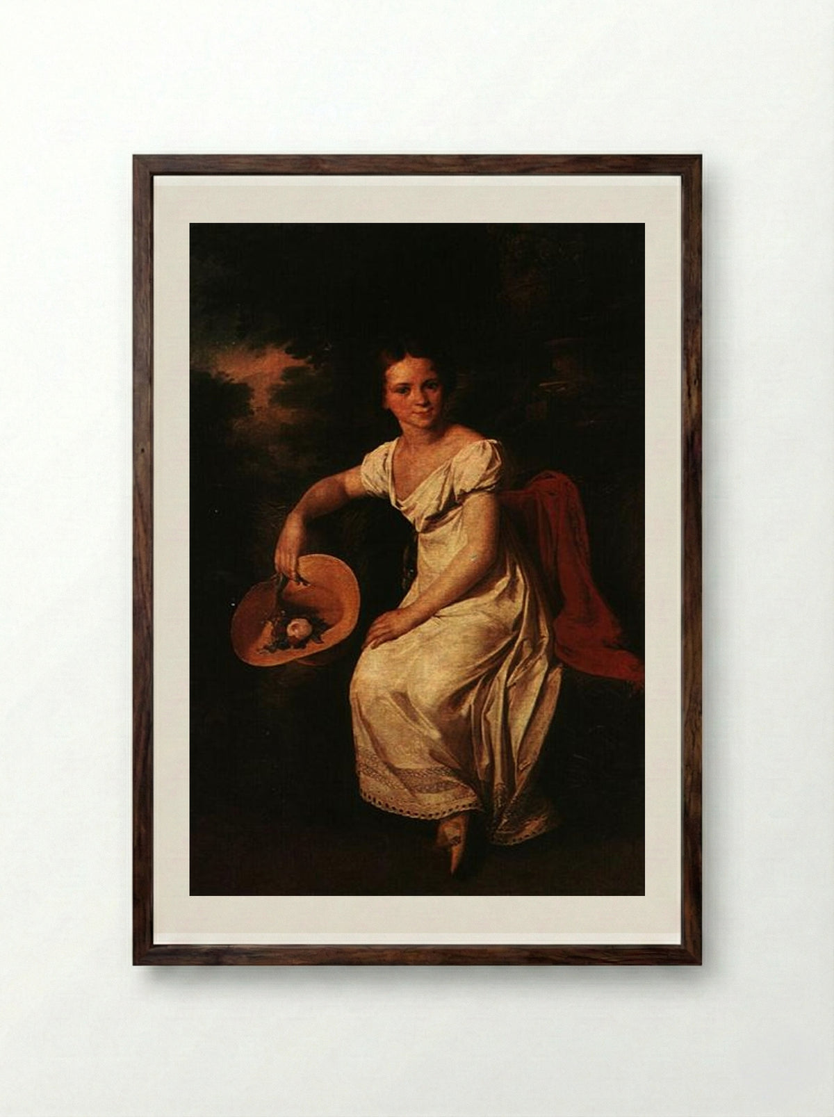 Portrait of the Dancer T. S. Karpakova - Vasily Tropinin - Framed Print Dark Wood