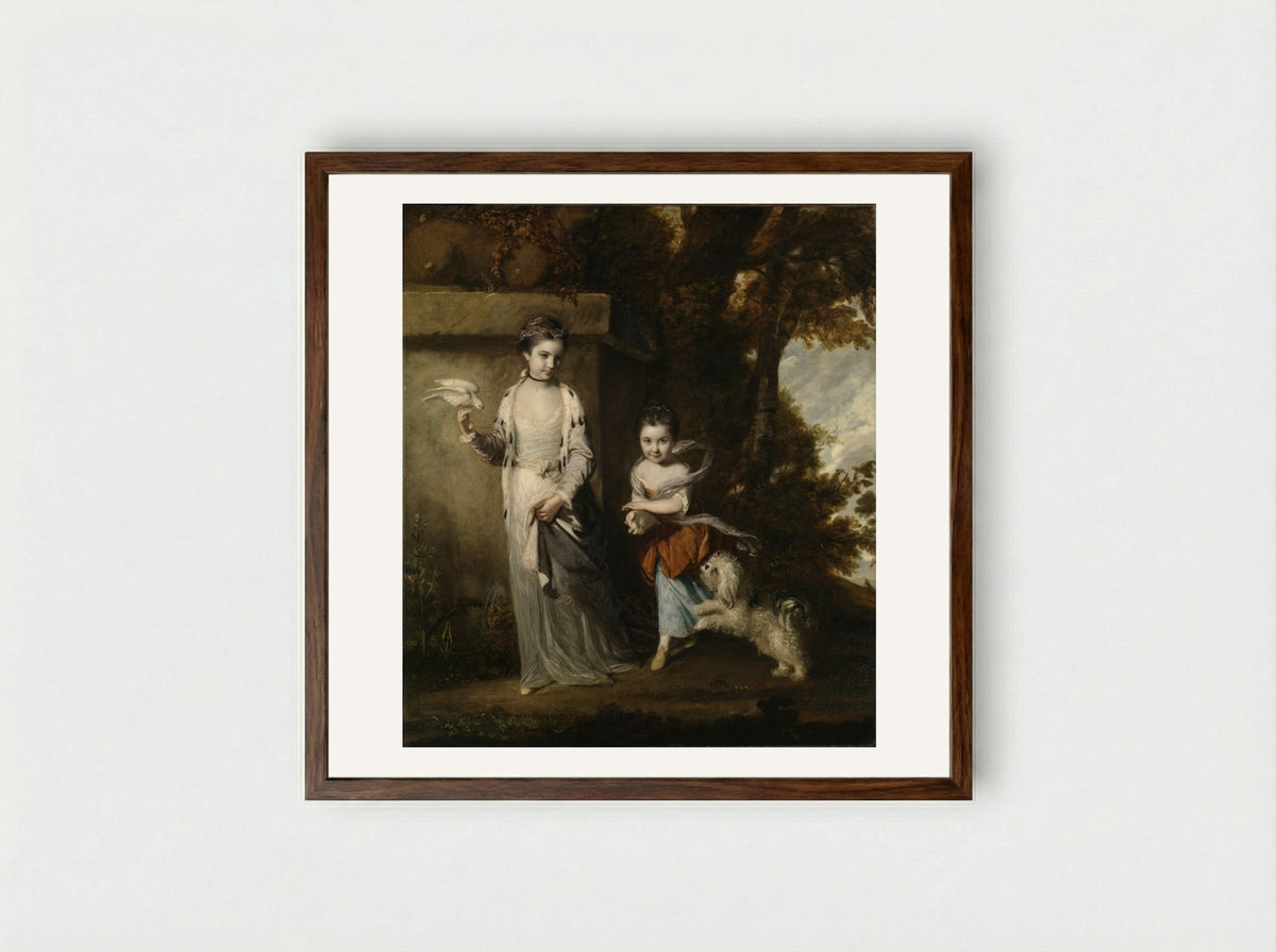 Portrait of the Ladies Amabel and Mary Jemima Yorke - Joshua Reynolds - Framed Print Dark Wood